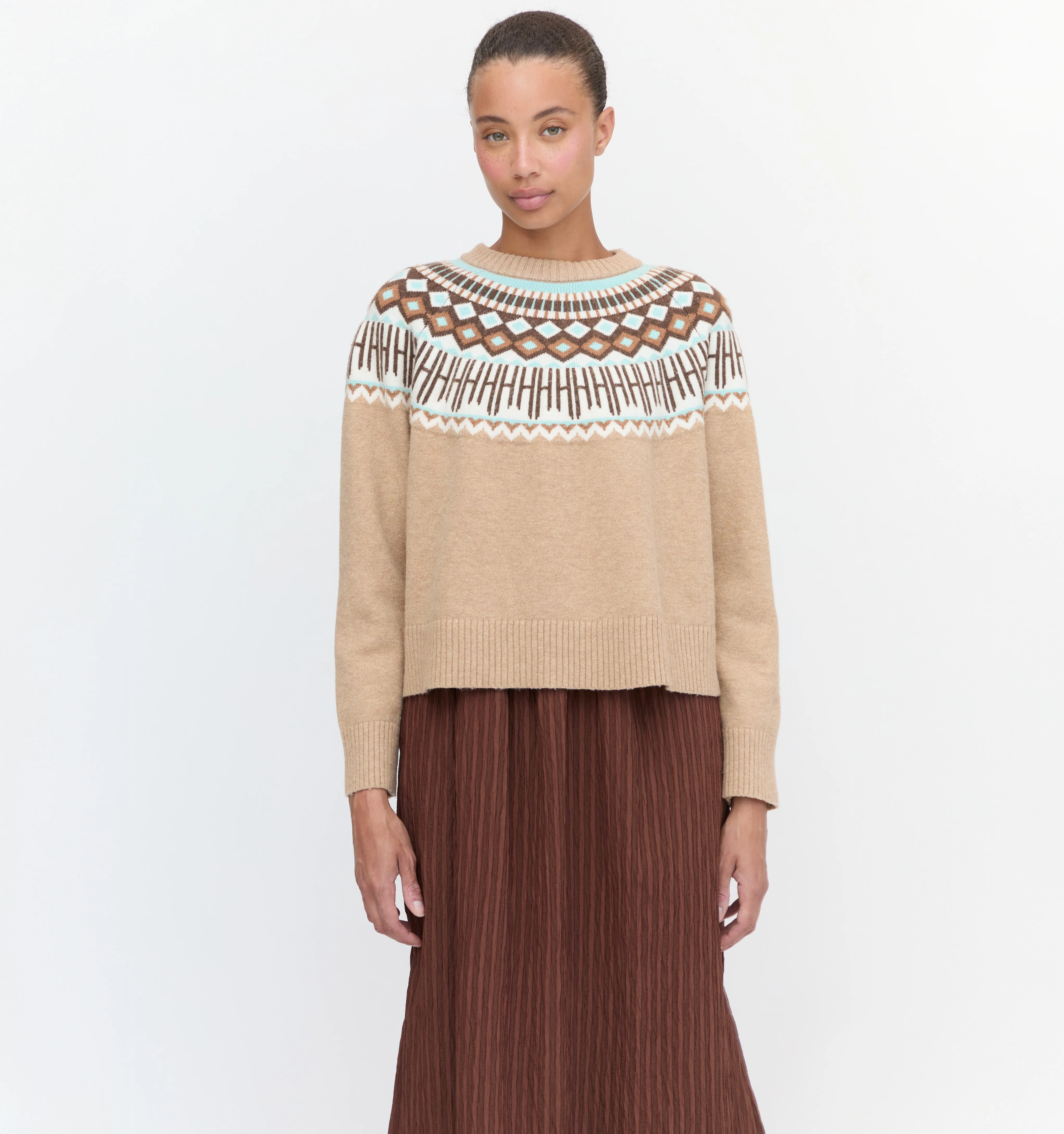 The Klaire Sweater - Camel Fair Isle - Image 6