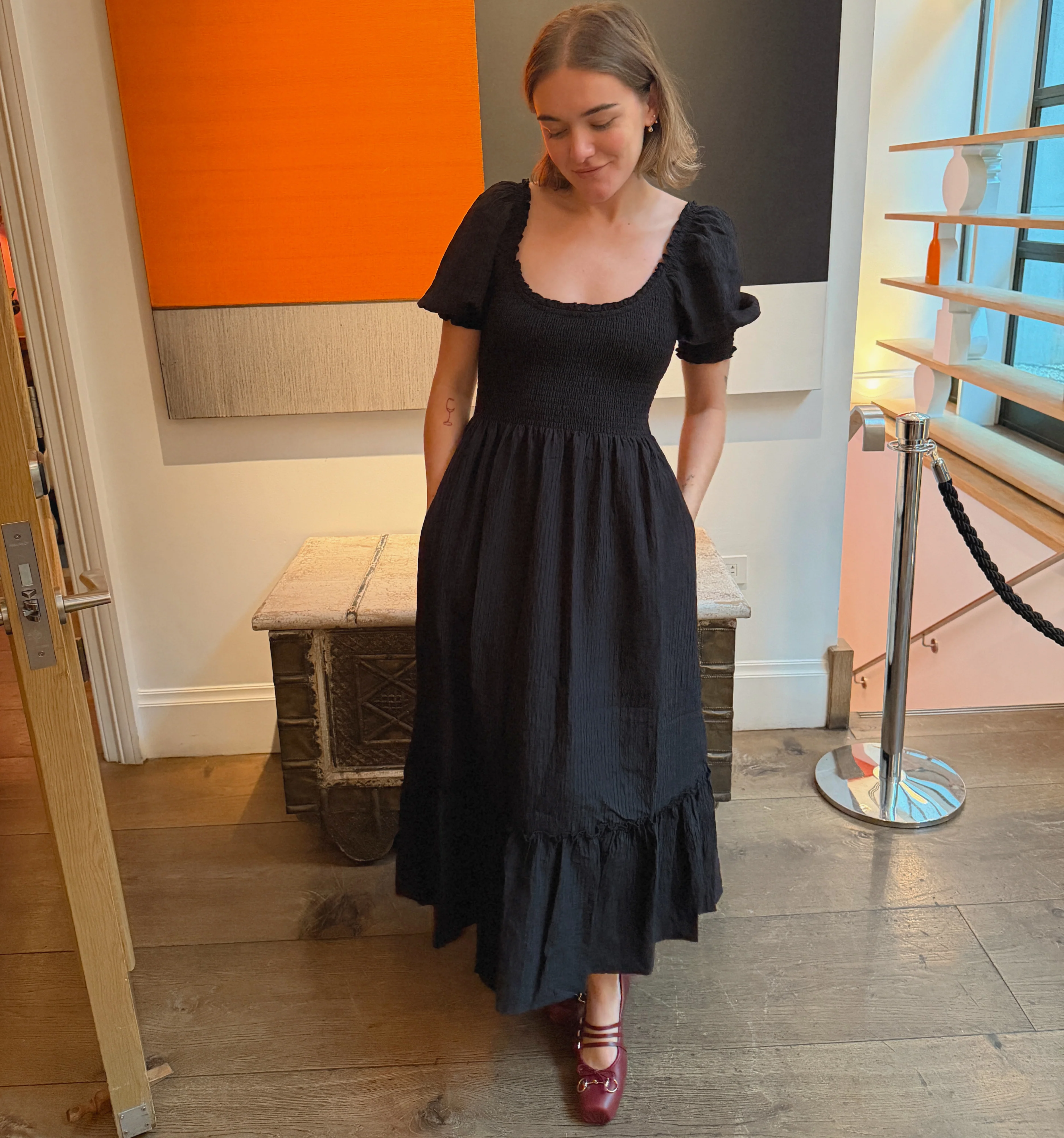 The Louisa Nap Dress - Black Tonal Seersucker - Image 2