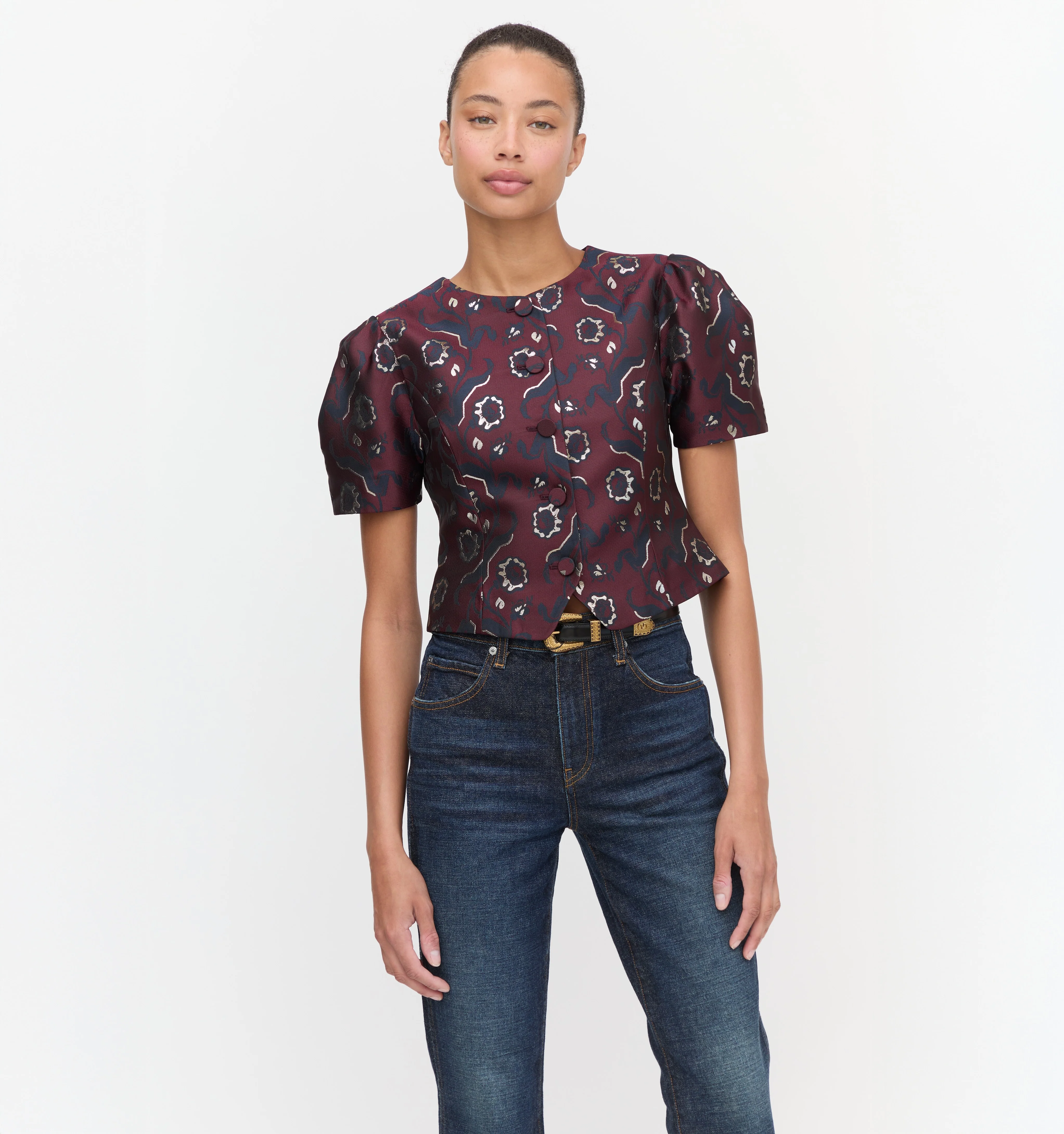 The Mallorie Top - Burgundy Baroque Jacquard - Image 2