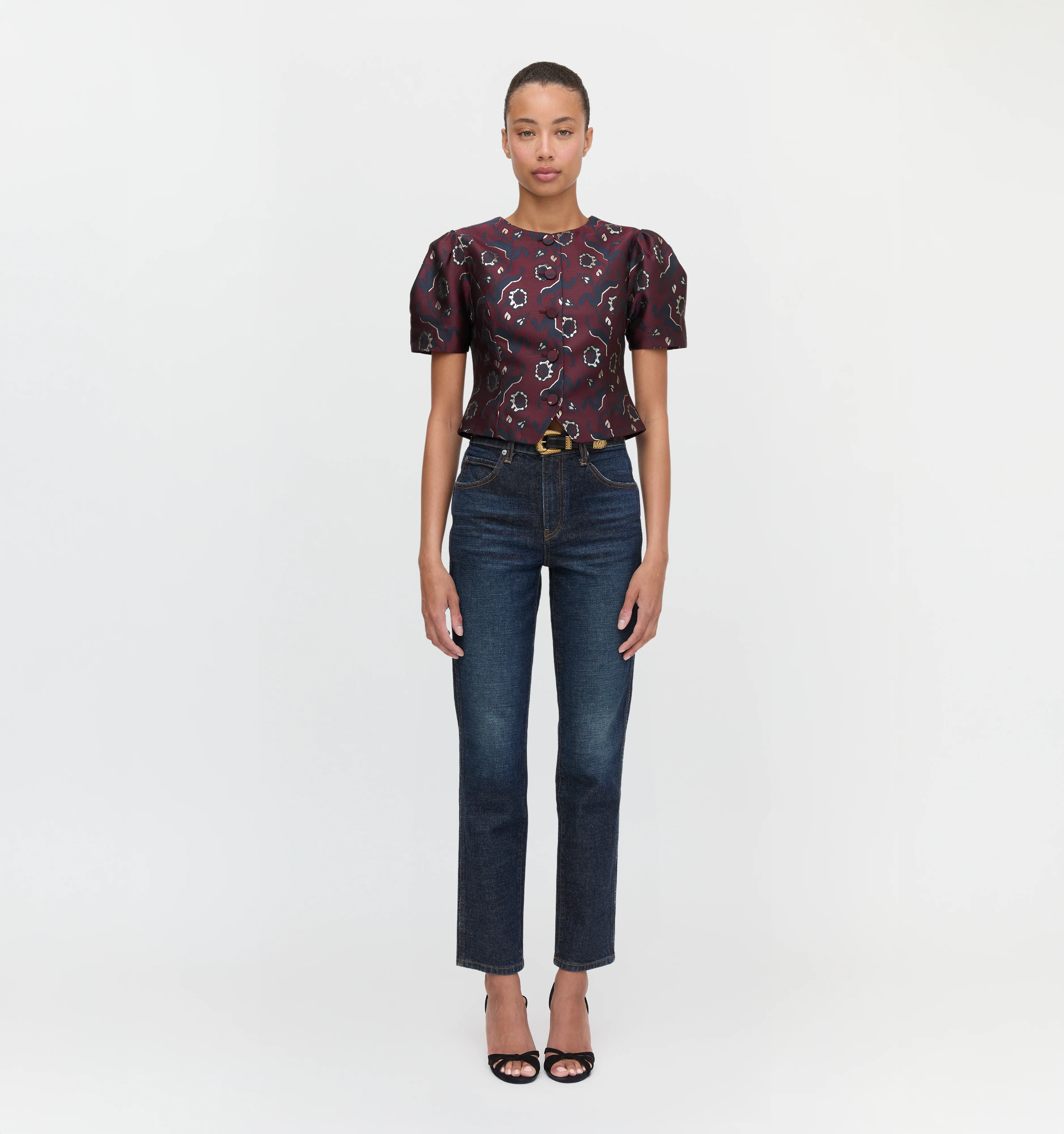 The Mallorie Top - Burgundy Baroque Jacquard - Image 3