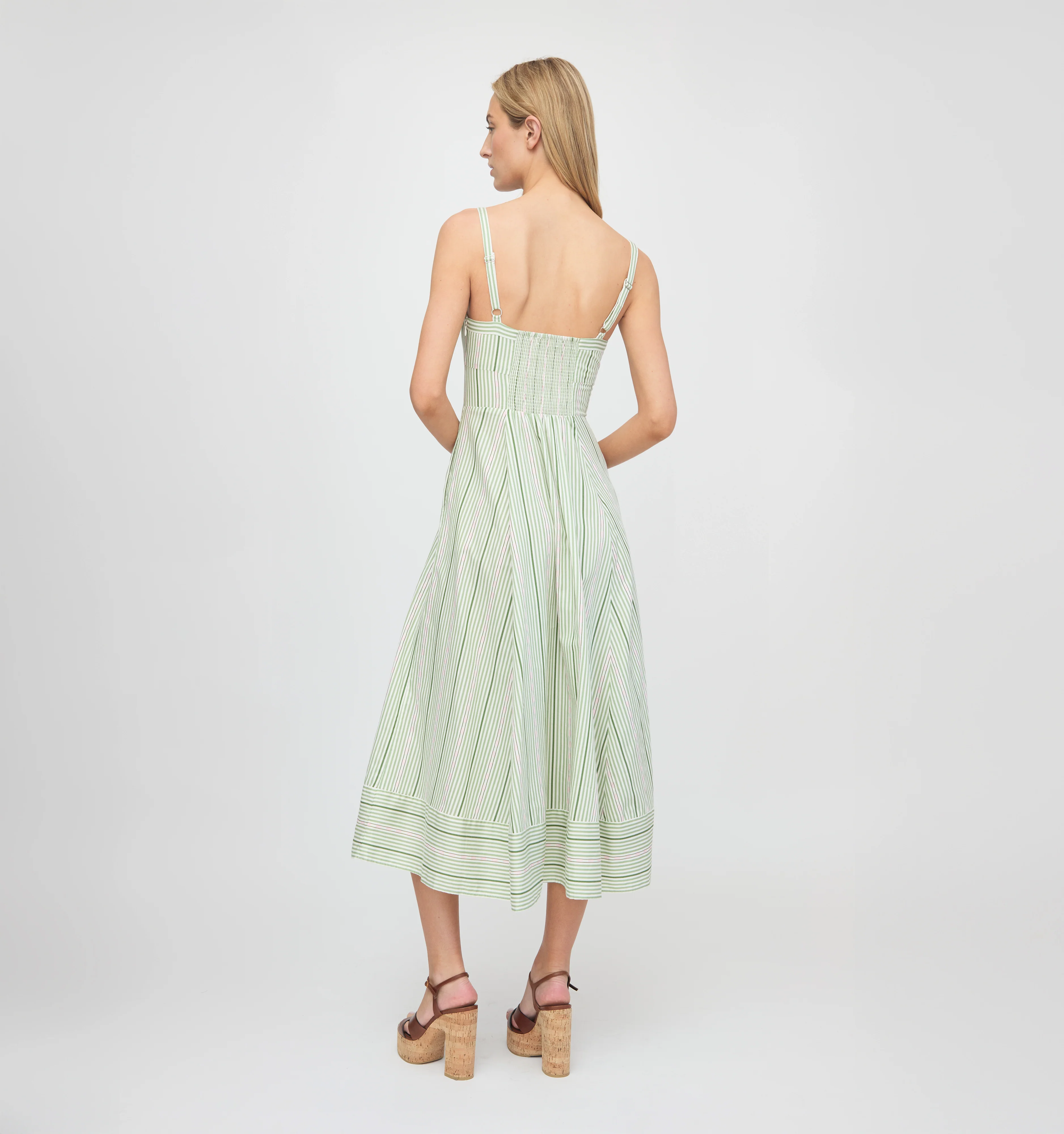 The Margot Dress - Green Jacquard Stripe - Image 3