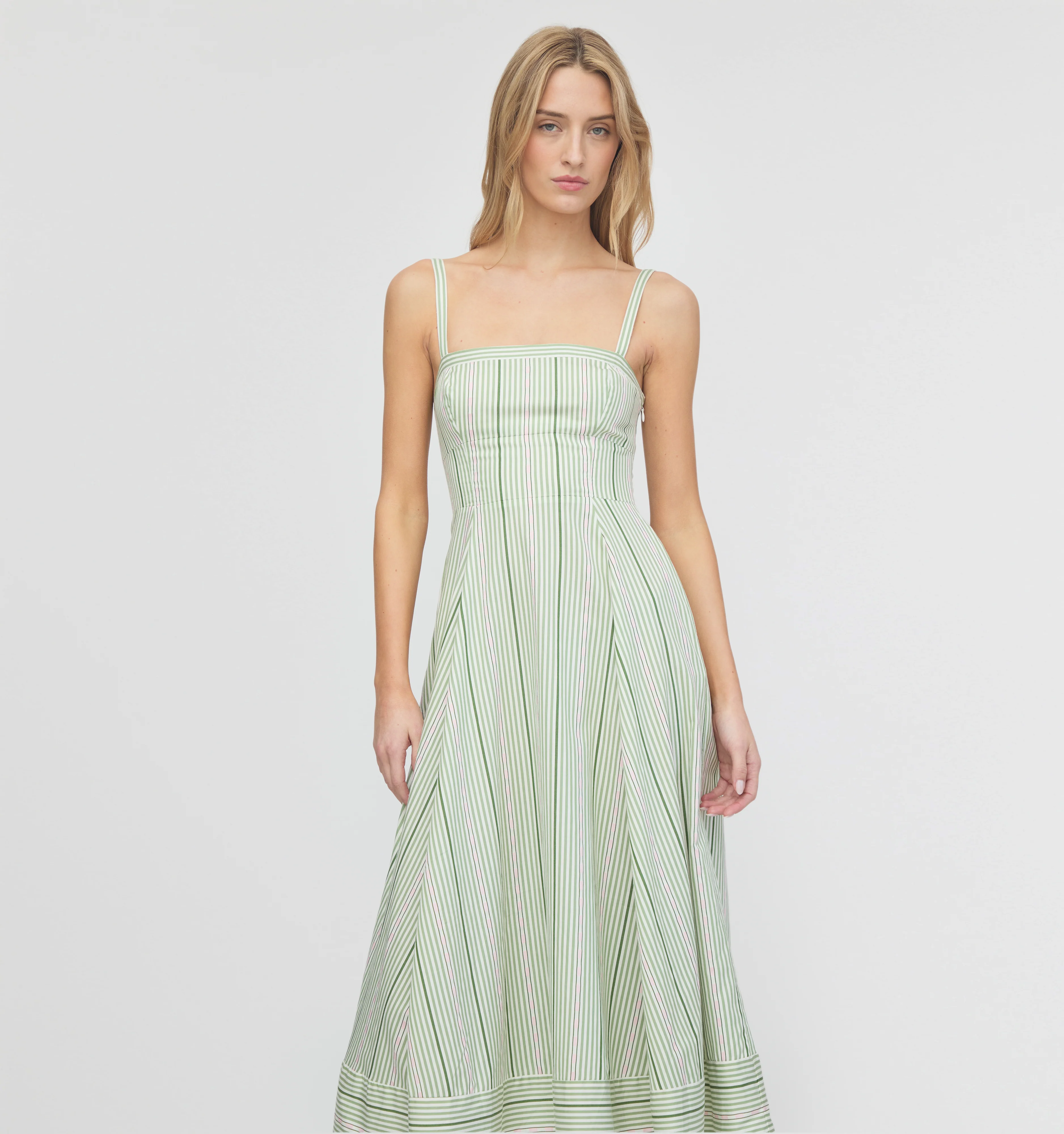 The Margot Dress - Green Jacquard Stripe - Image 4