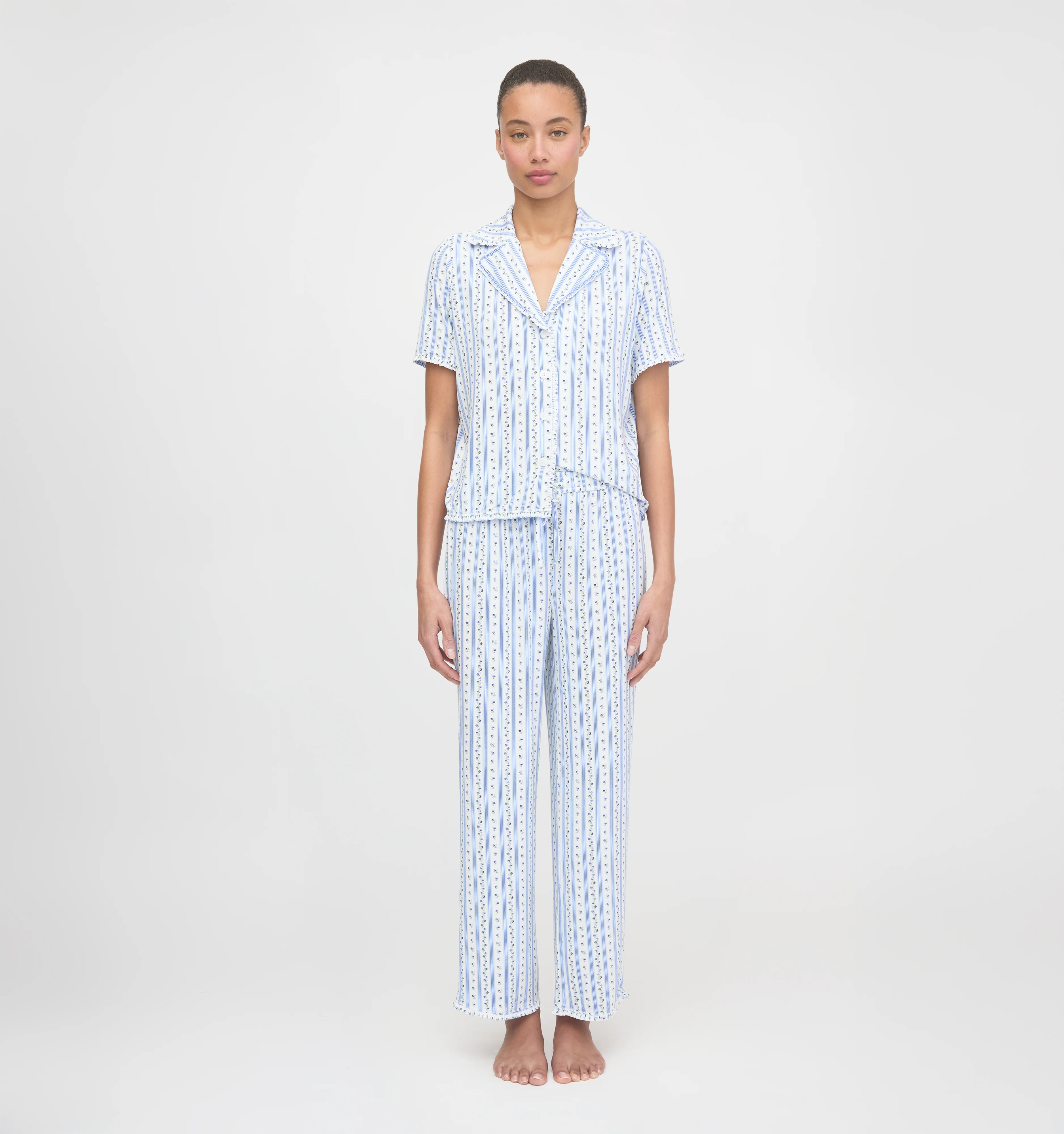 The Marina Pajama Set - Blue Petal Stripe - Image 2