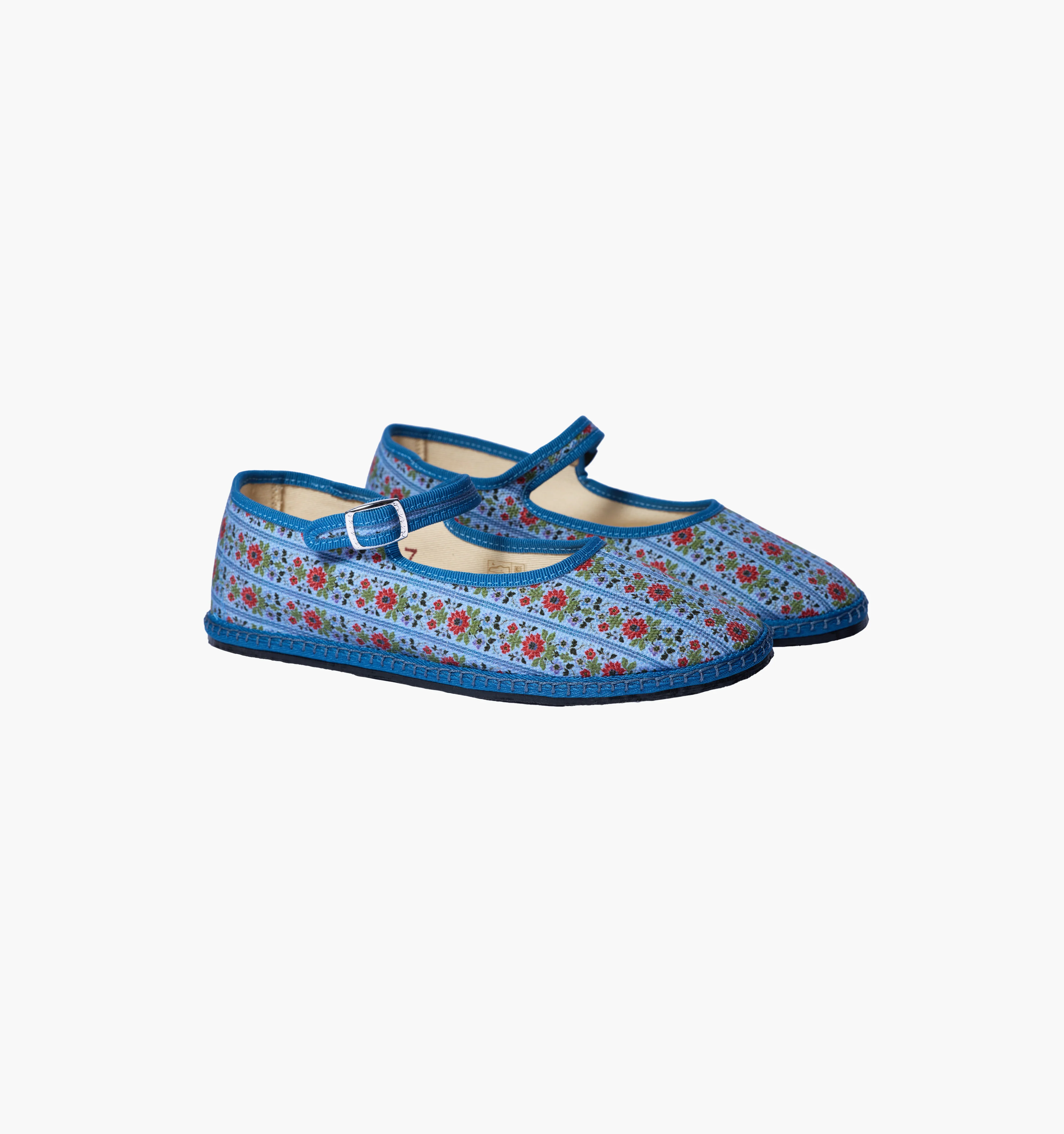 The Hill House x Vibi Venezia Mary Jane Flats - Blue Floral Block Stripe - Image 3