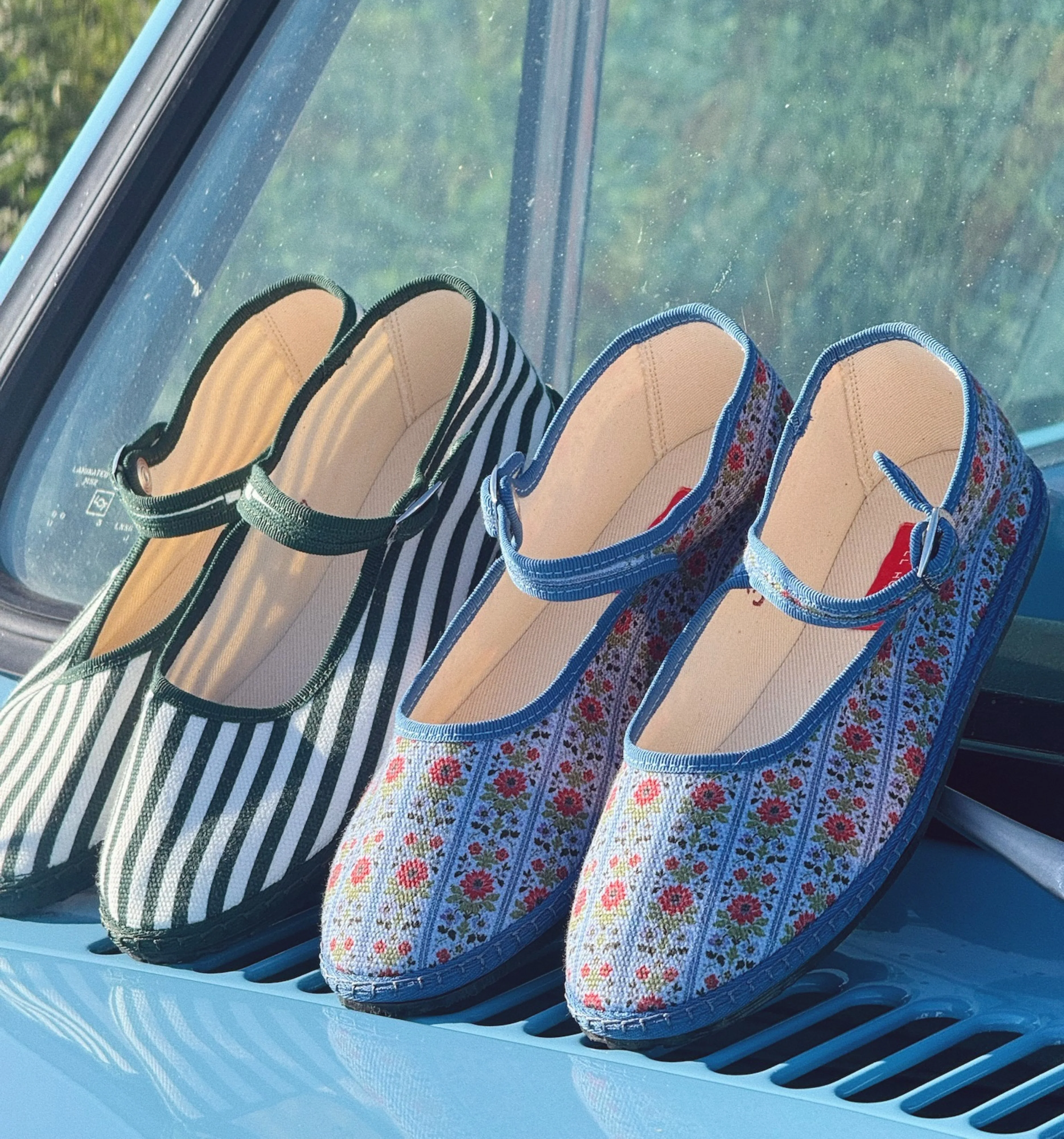 The Hill House x Vibi Venezia Mary Jane Flats - Blue Floral Block Stripe - Image 4