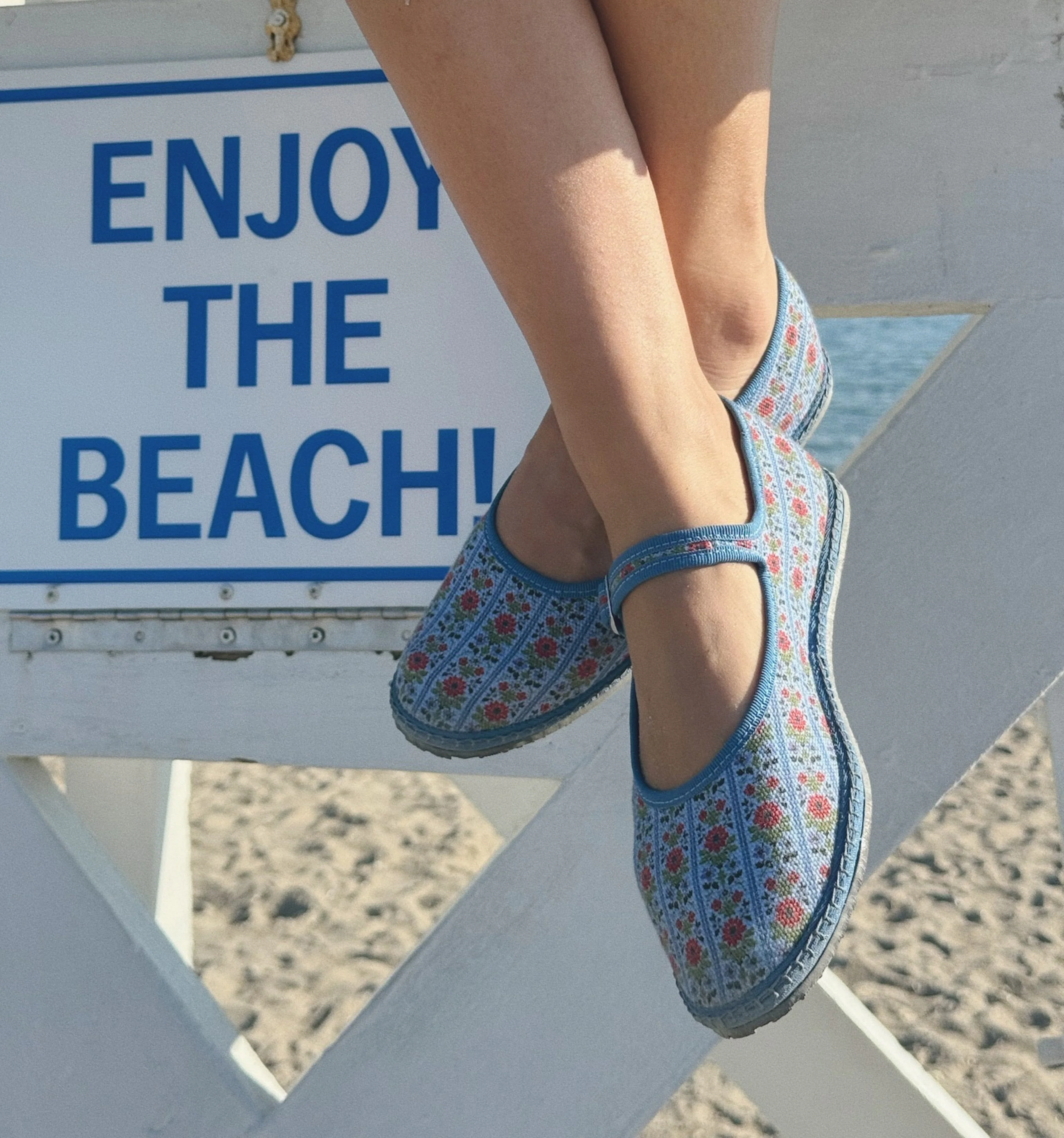 The Hill House x Vibi Venezia Mary Jane Flats - Blue Floral Block Stripe - Image 5
