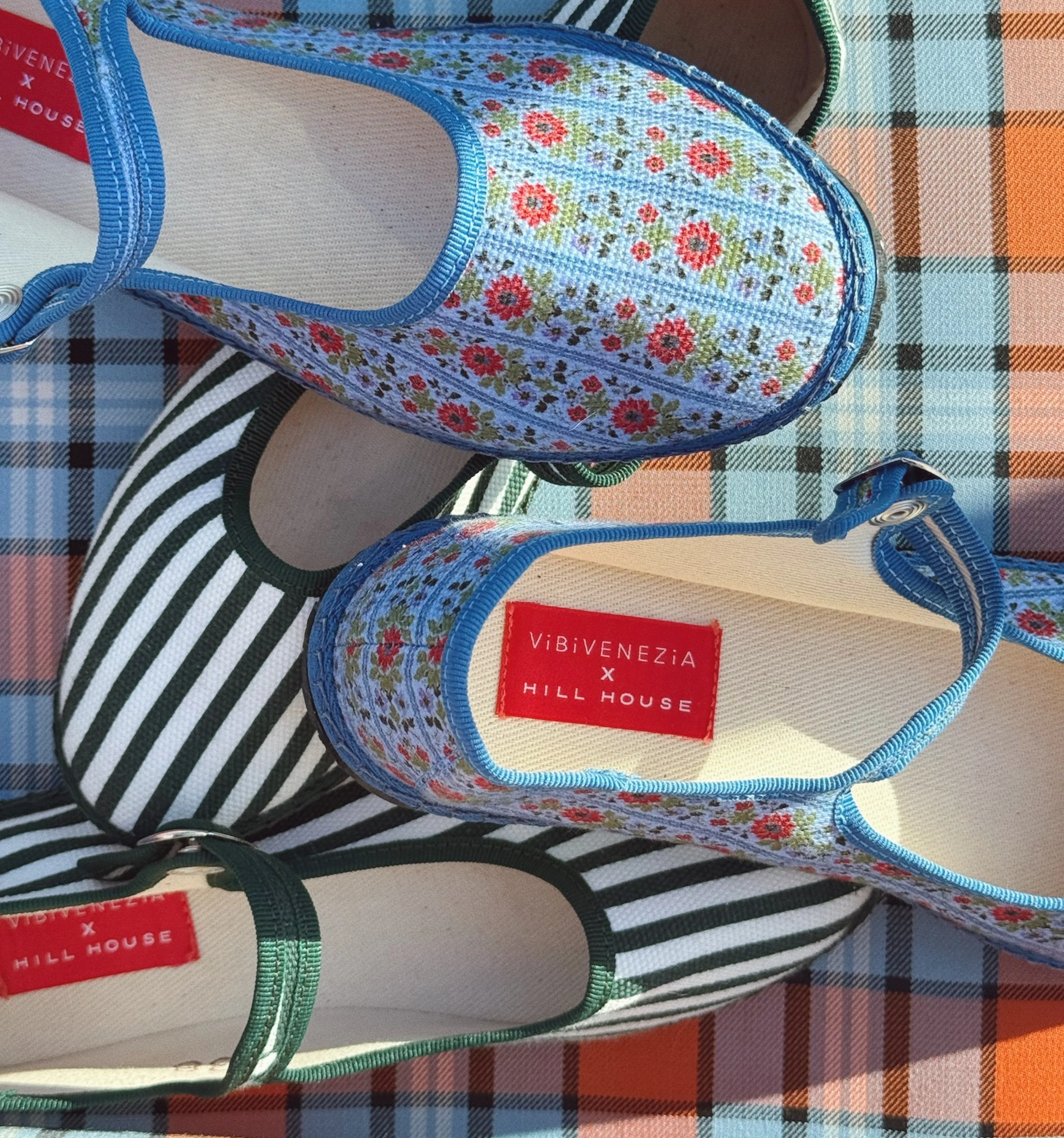 The Hill House x Vibi Venezia Mary Jane Flats - Blue Floral Block Stripe - Image 6