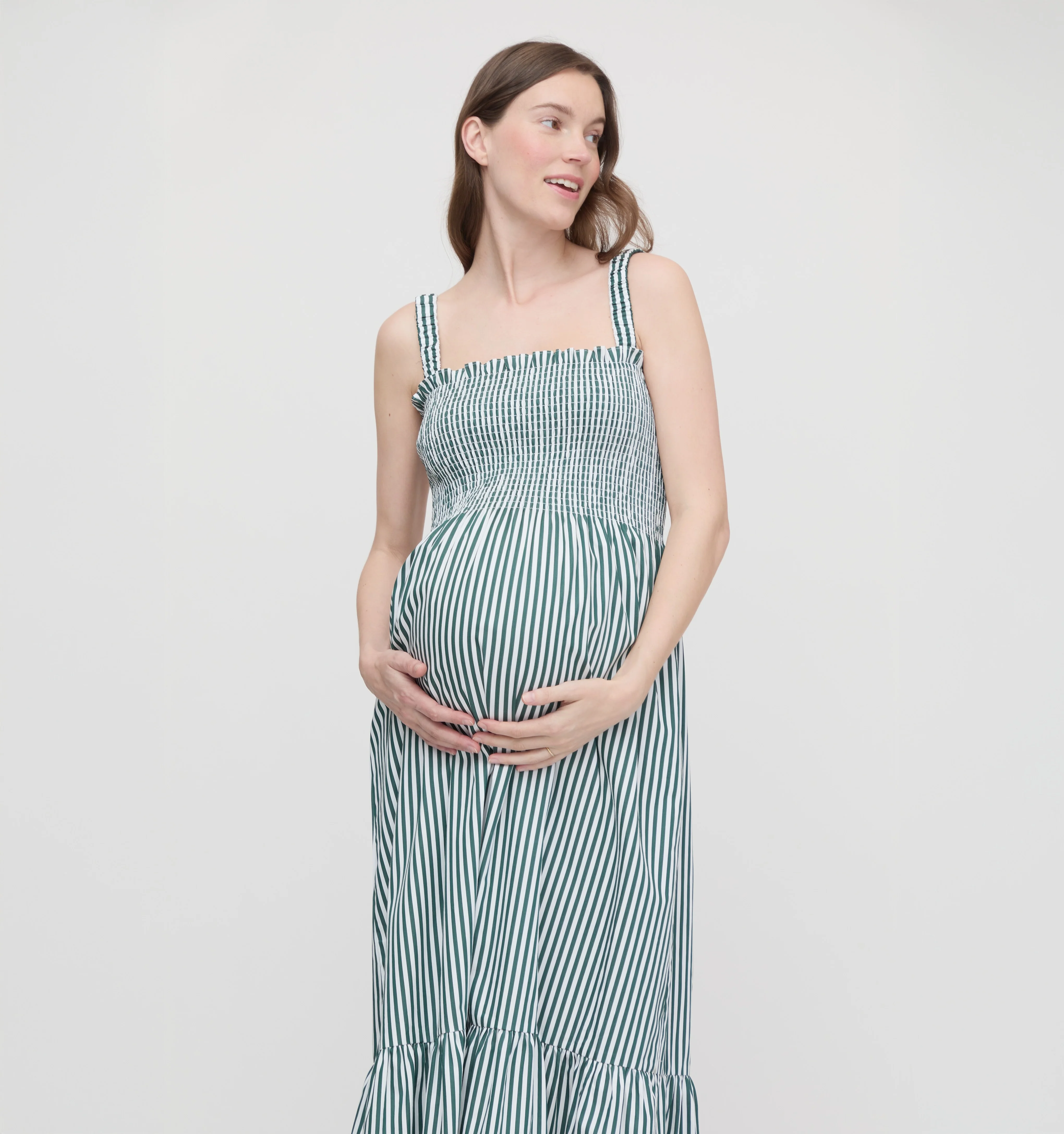 The Maternity Anjuli Nap Dress - Green Stripe - Image 2