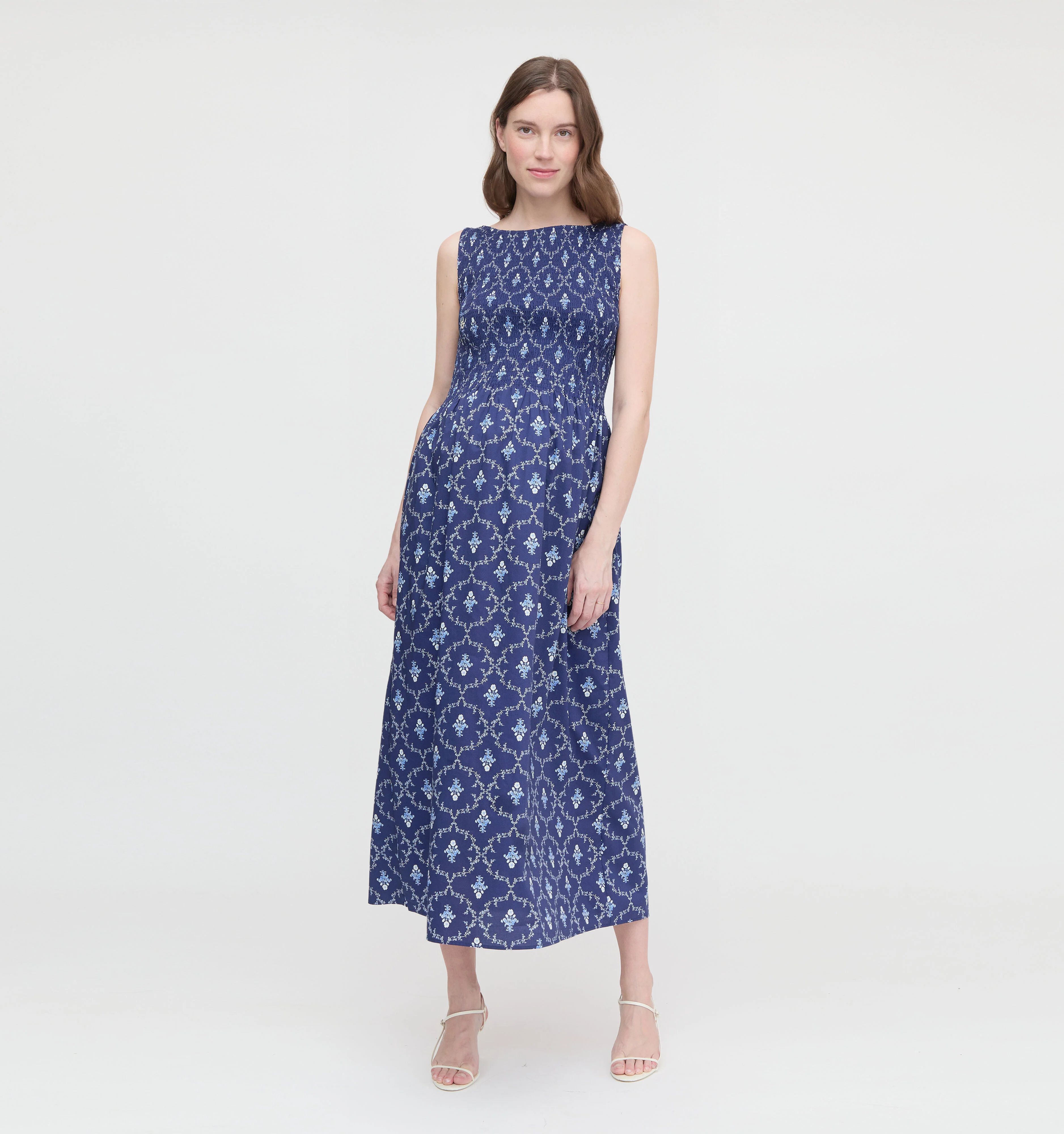 The Maternity Cosima Nap Dress - Navy Trellis - Image 2