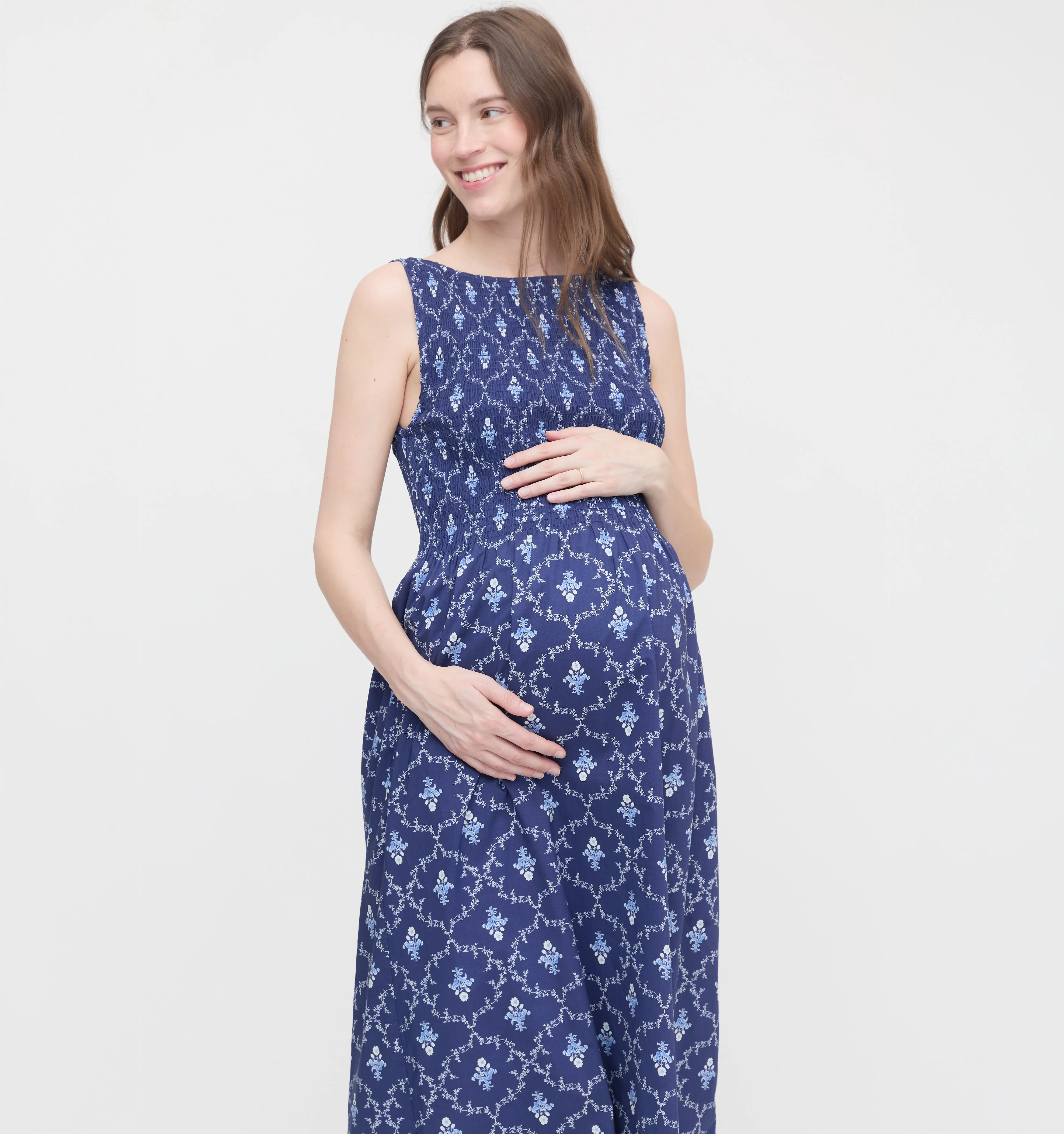 The Maternity Cosima Nap Dress - Navy Trellis - Image 3