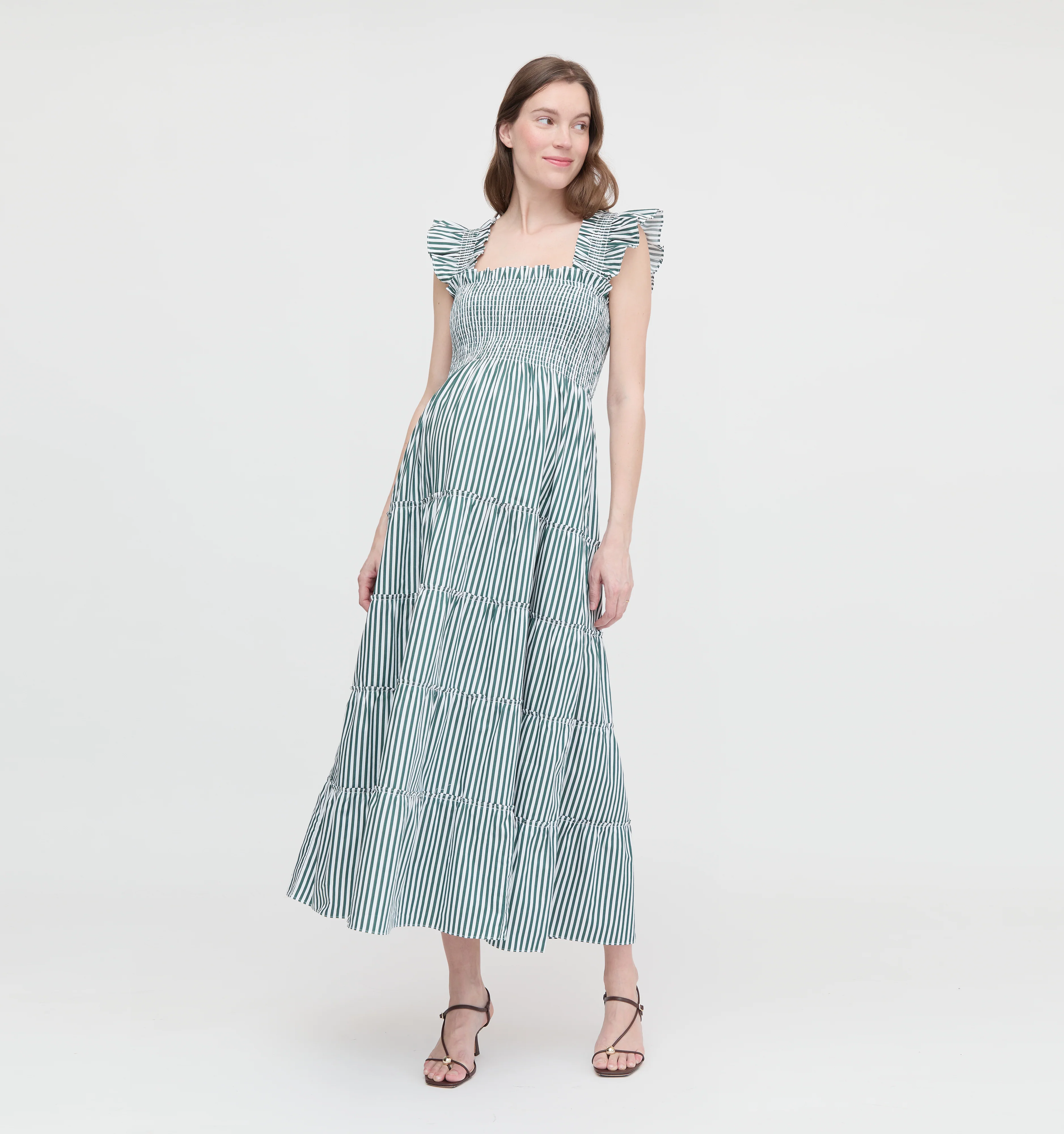 The Maternity Ellie Maxi Nap Dress - Green Stripe - Image 2