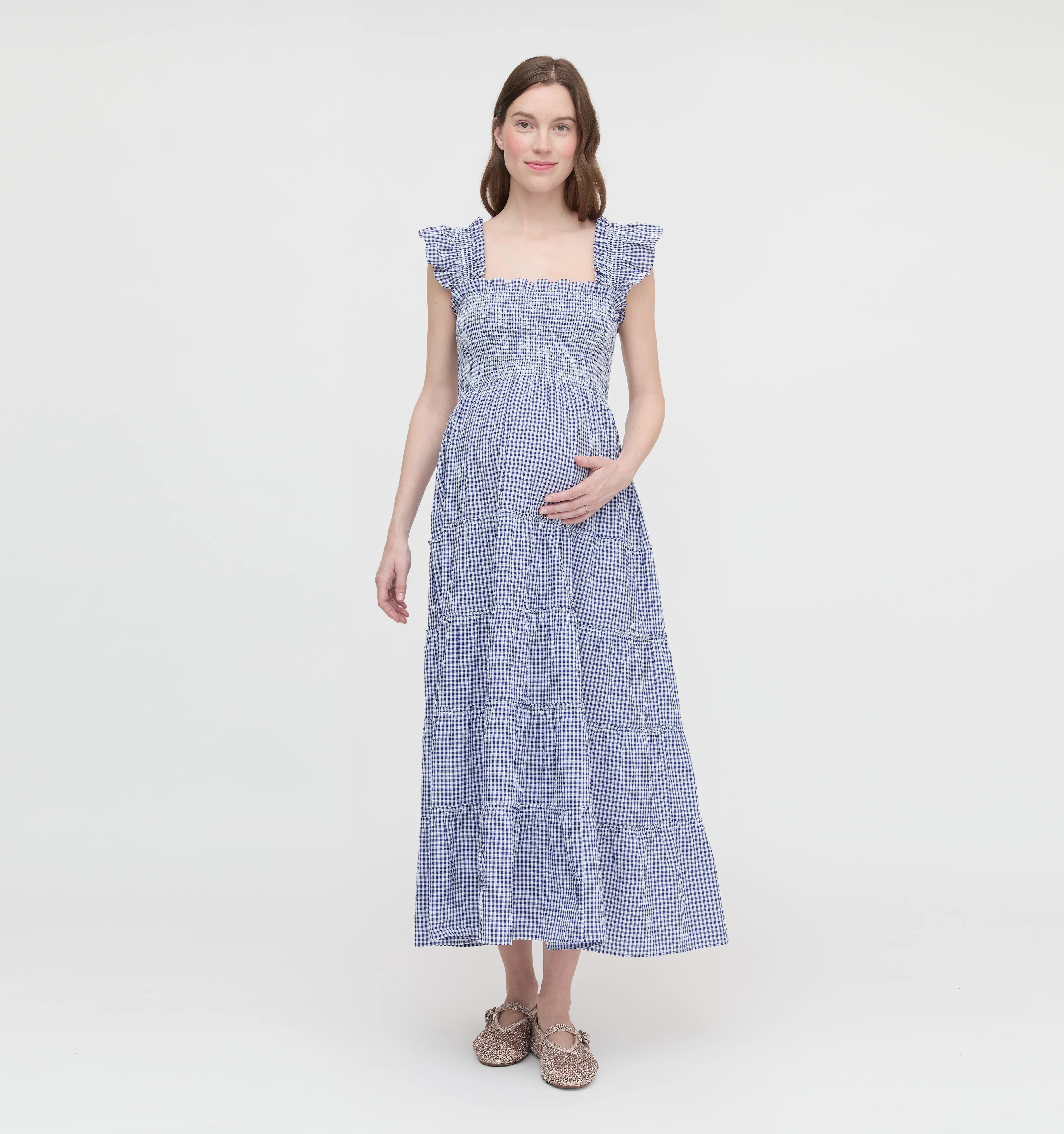 The Maternity Ellie Maxi Nap Dress - Navy Gingham - Image 2