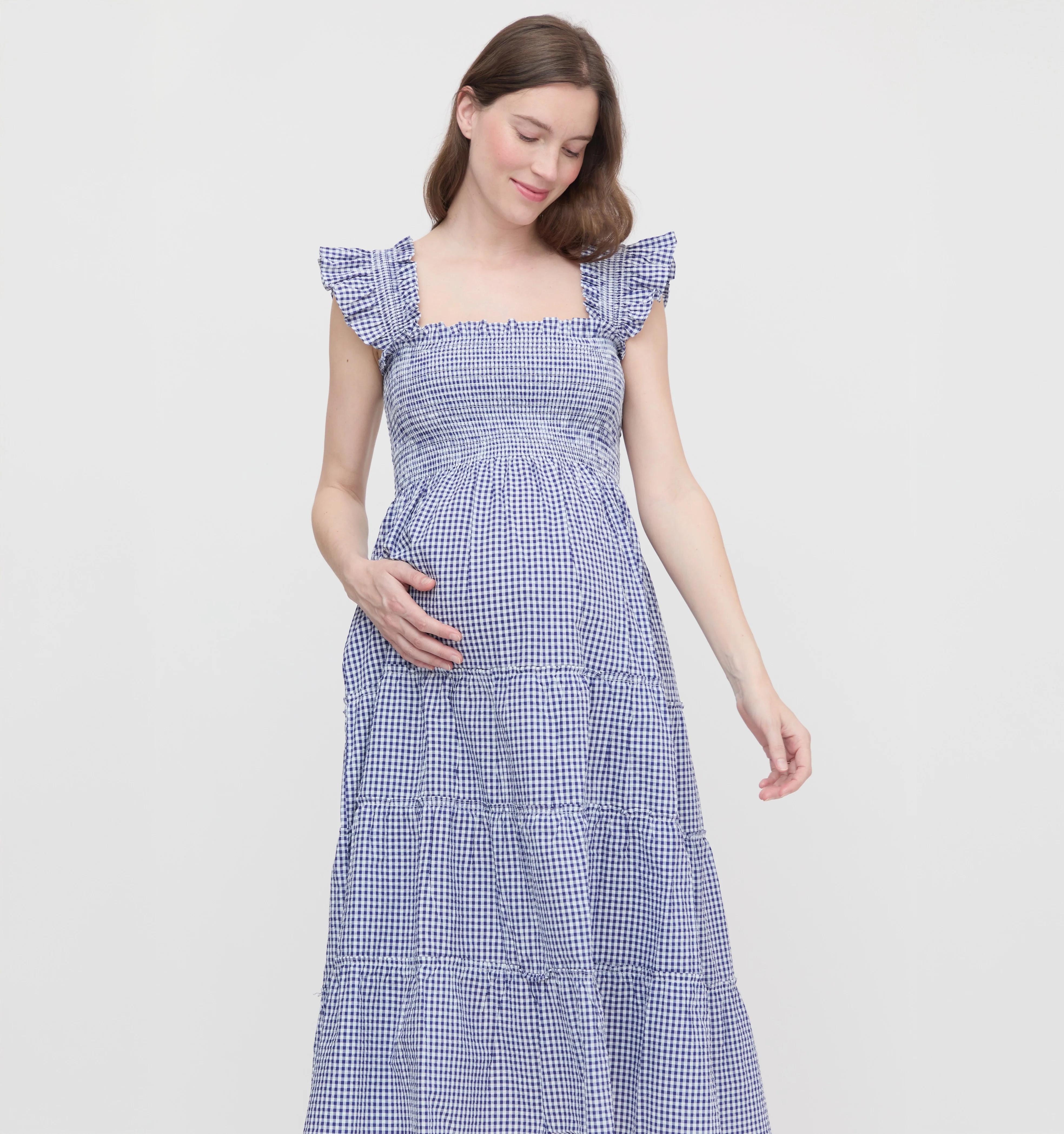 The Maternity Ellie Nap Dress - Navy Gingham - Image 2