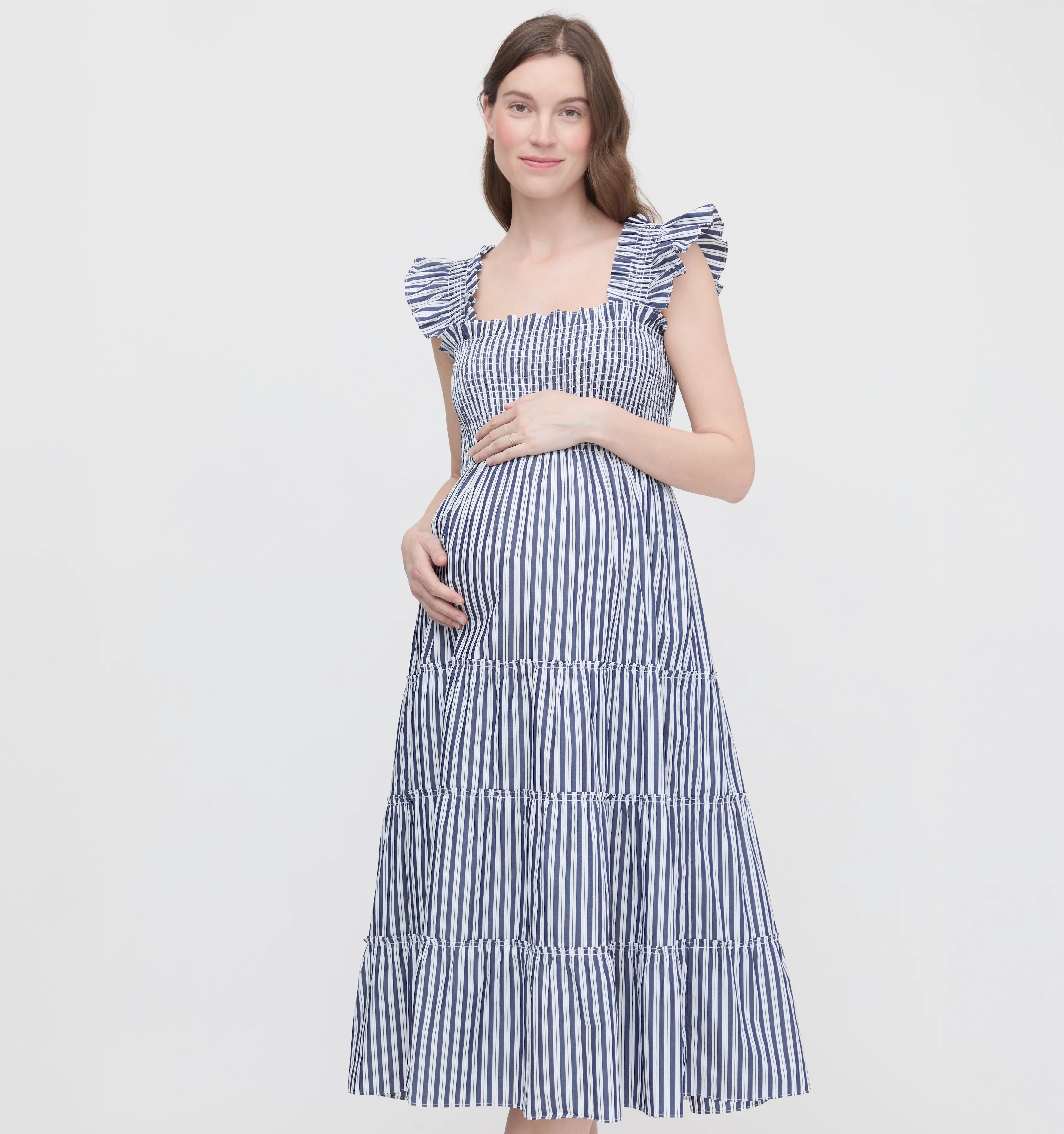 The Maternity Ellie Nap Dress - Navy Stripe - Image 2