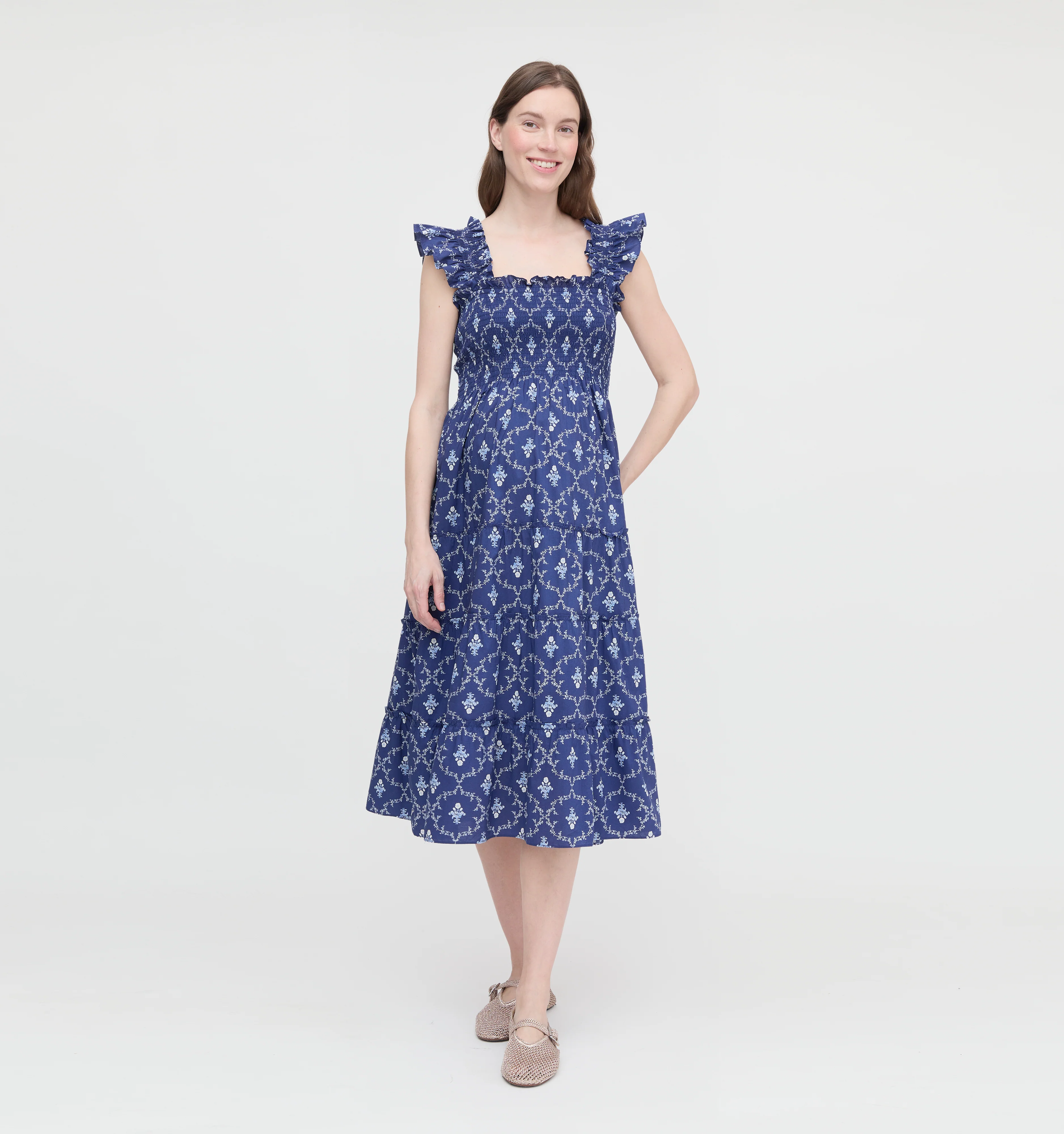 The Maternity Ellie Nap Dress - Navy Trellis - Image 2