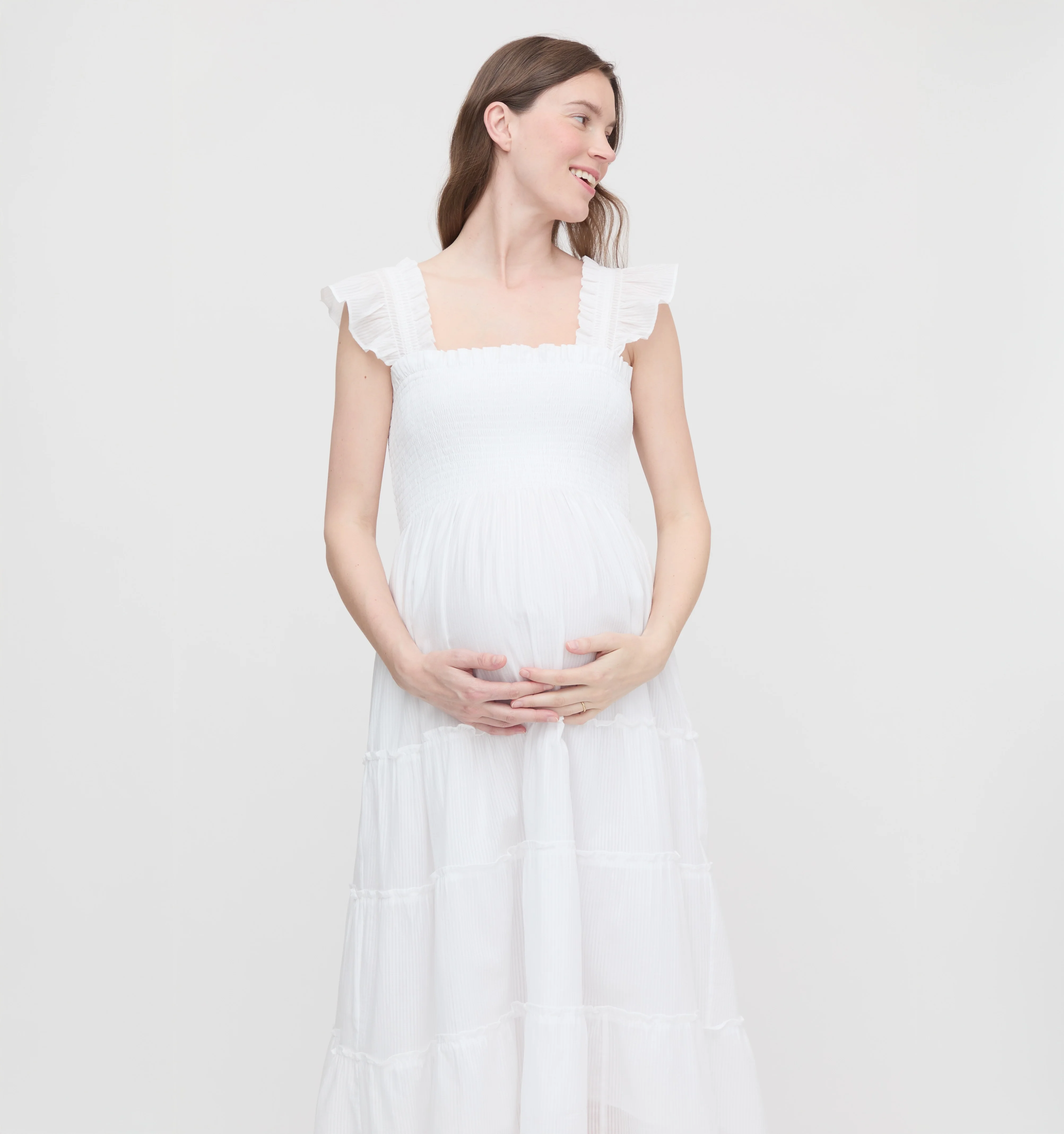 The Maternity Ellie Nap Dress - White Shadow Stripe - Image 2