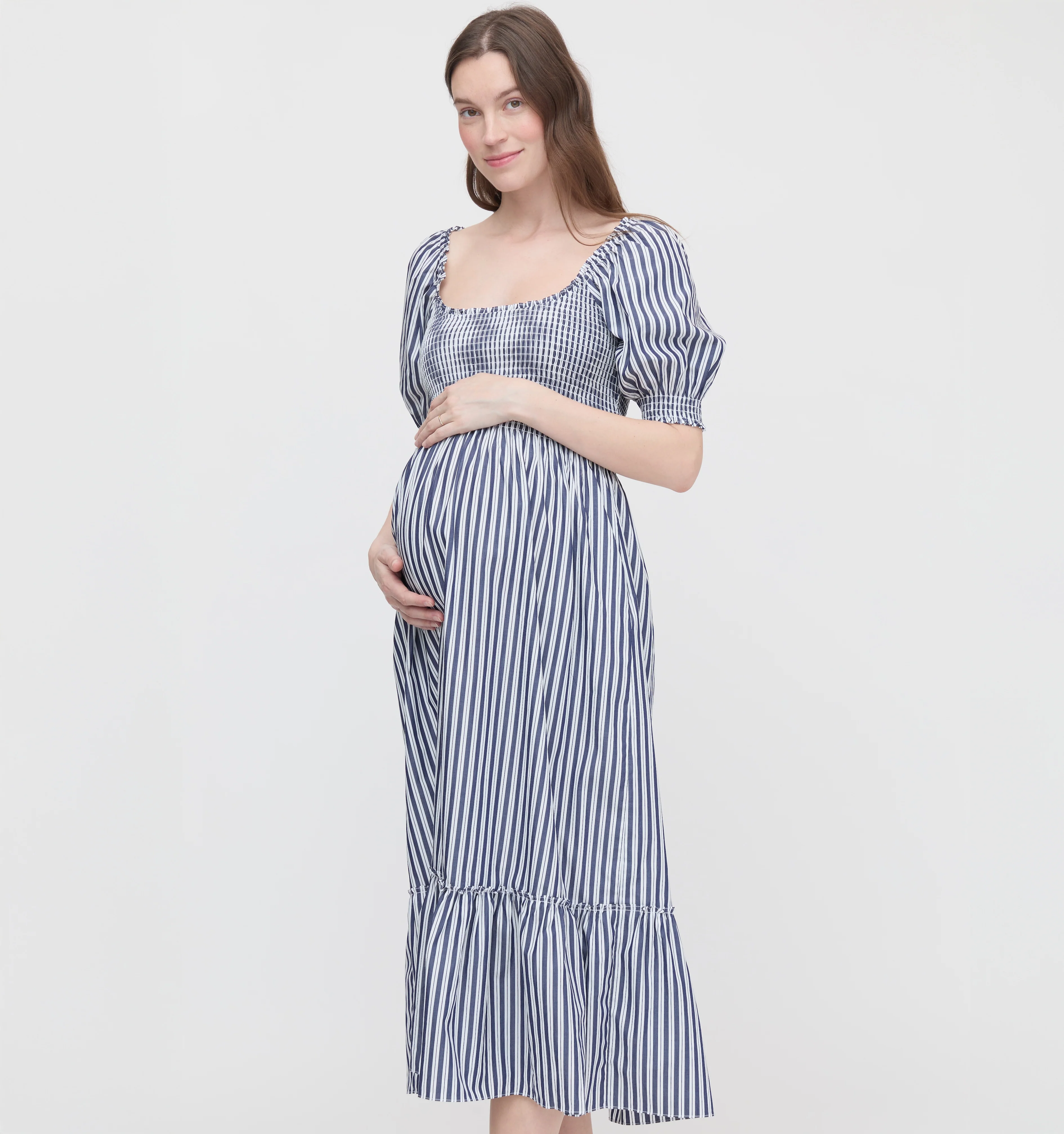 The Maternity Louisa Nap Dress - Navy Stripe - Image 2