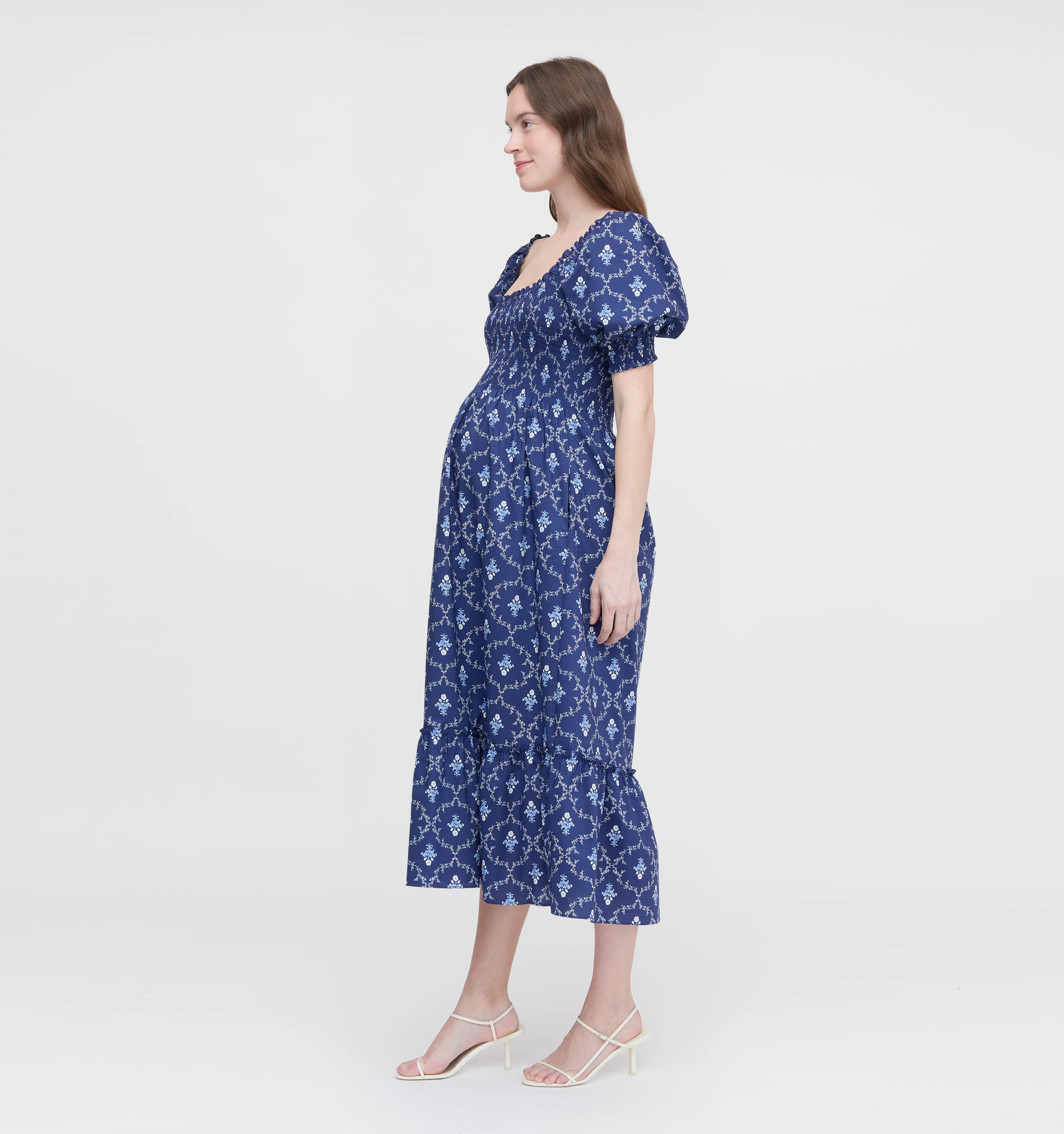 The Maternity Louisa Nap Dress - Navy Trellis - Image 2