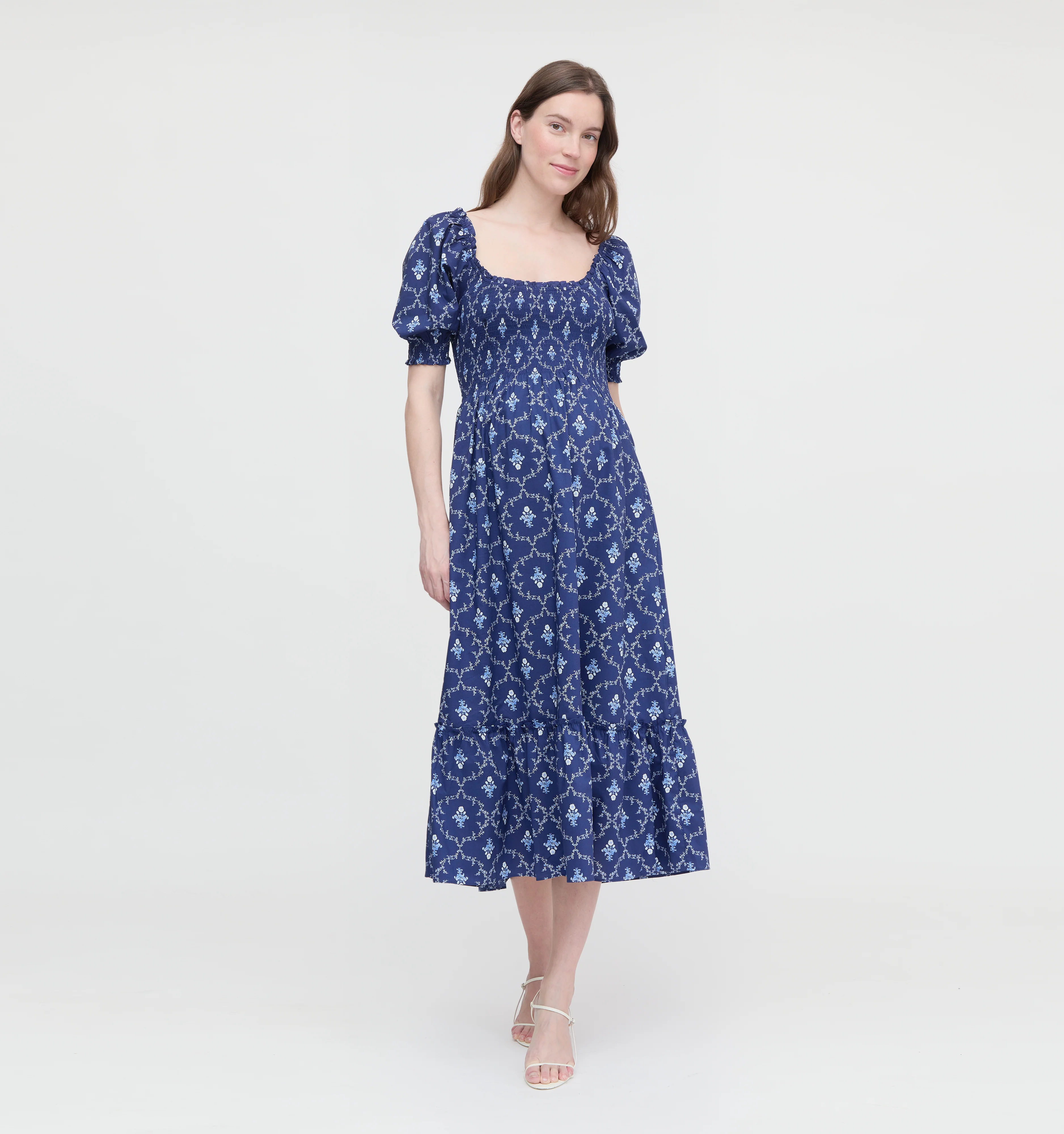The Maternity Louisa Nap Dress - Navy Trellis - Image 3
