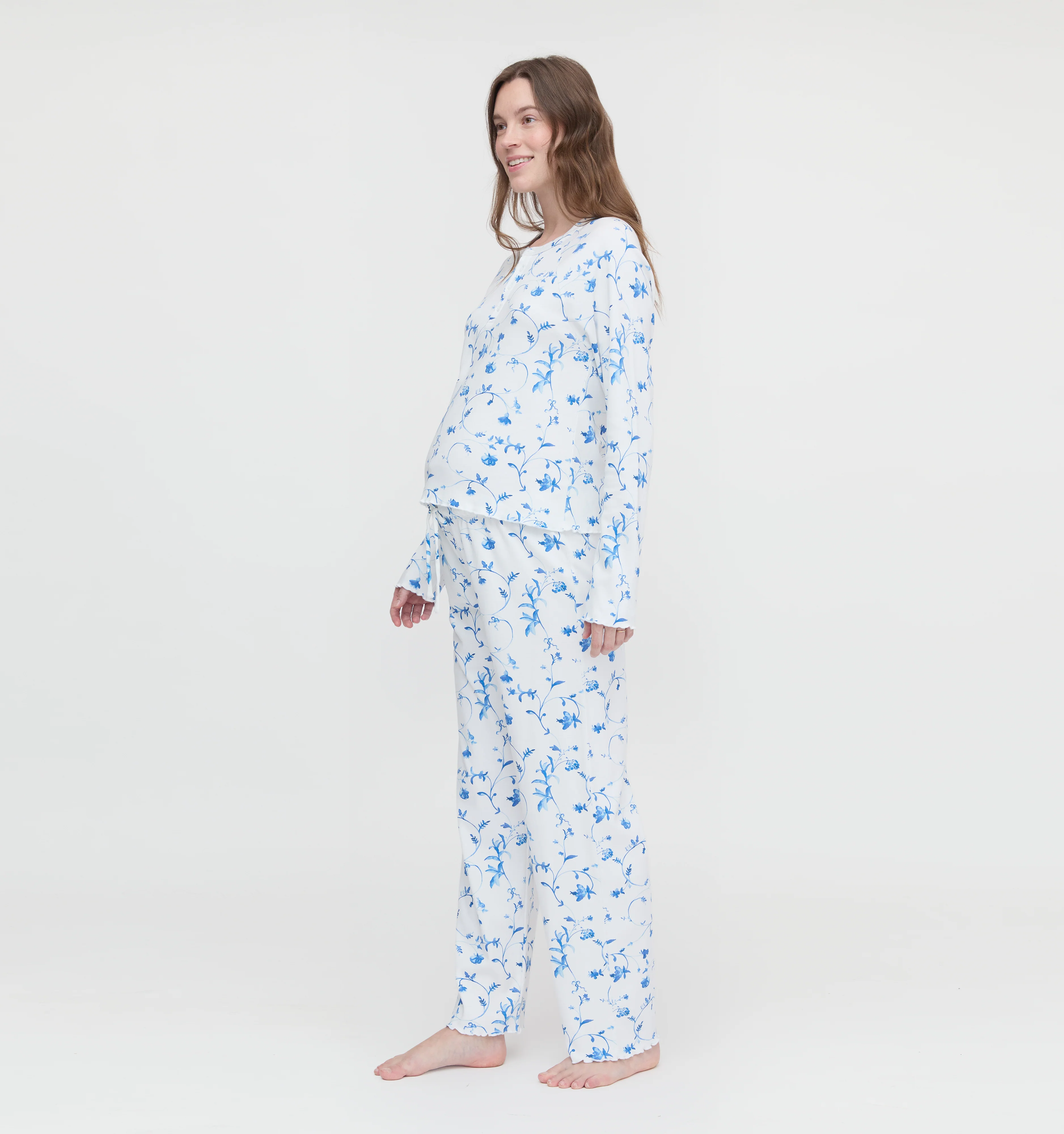 The Maternity Olivia Pajama Set - Blue Botanical - Image 3