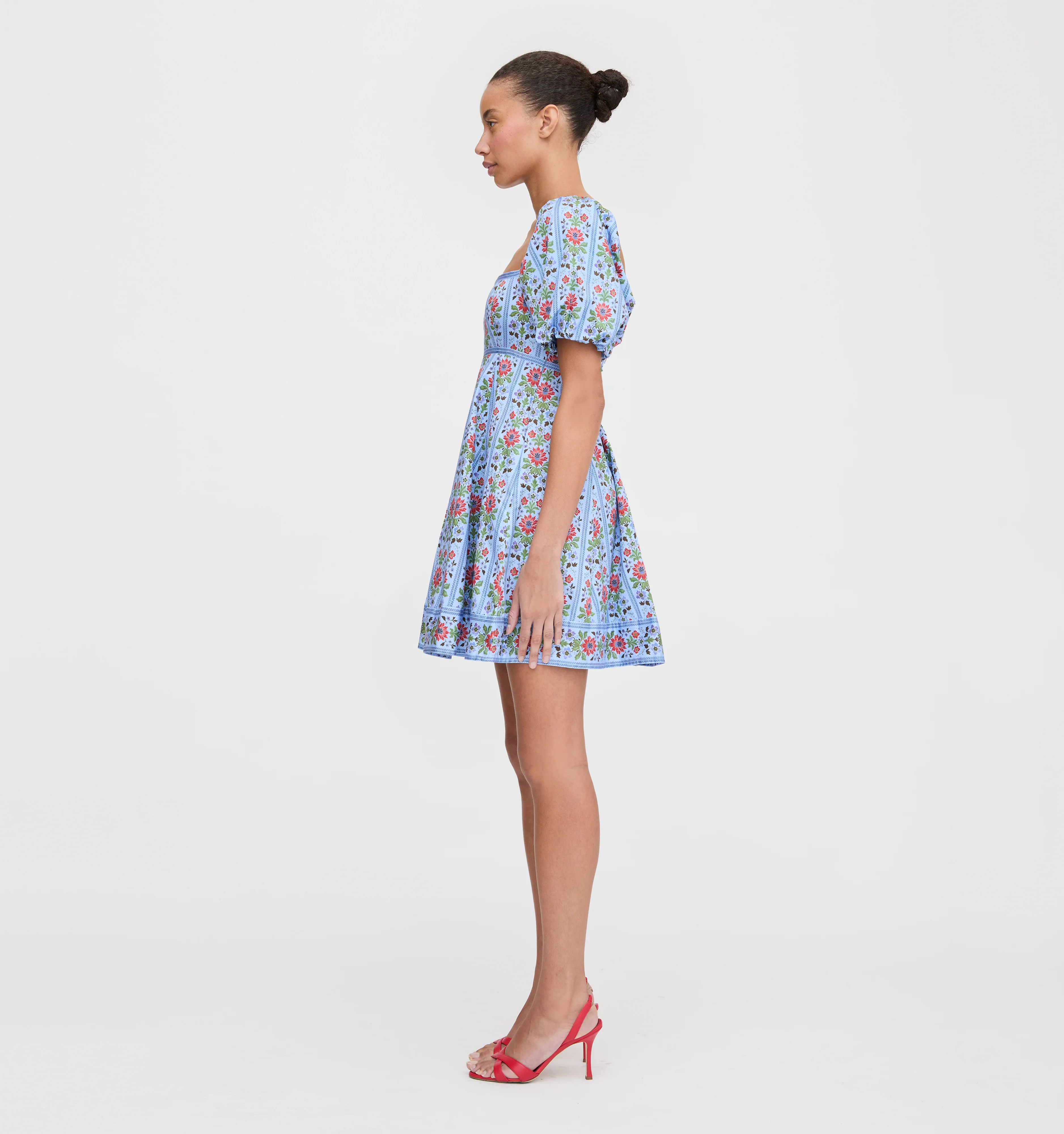 The Matilda Mini Dress - Blue Floral Block Stripe - Image 2