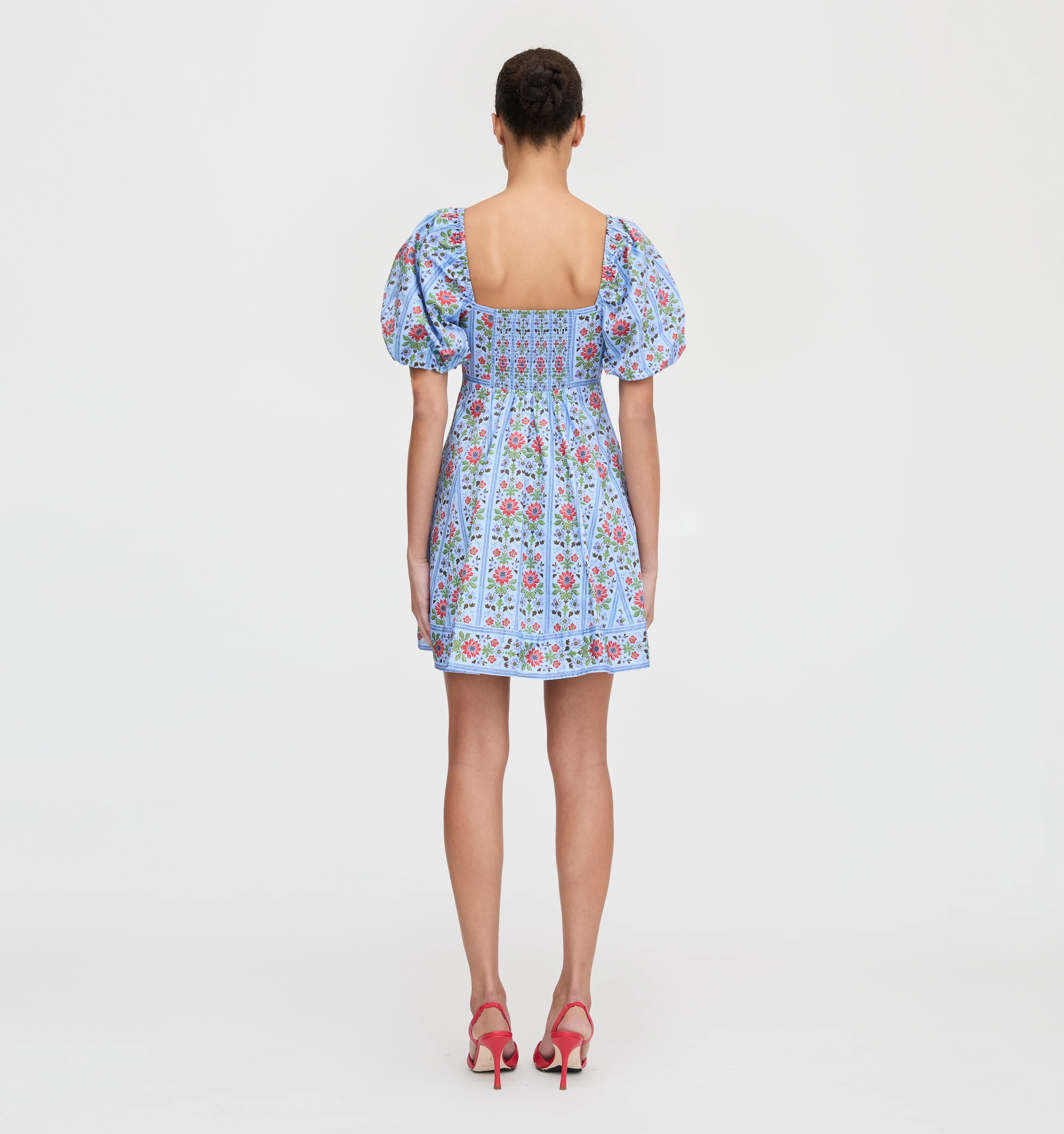 The Matilda Mini Dress - Blue Floral Block Stripe - Image 3