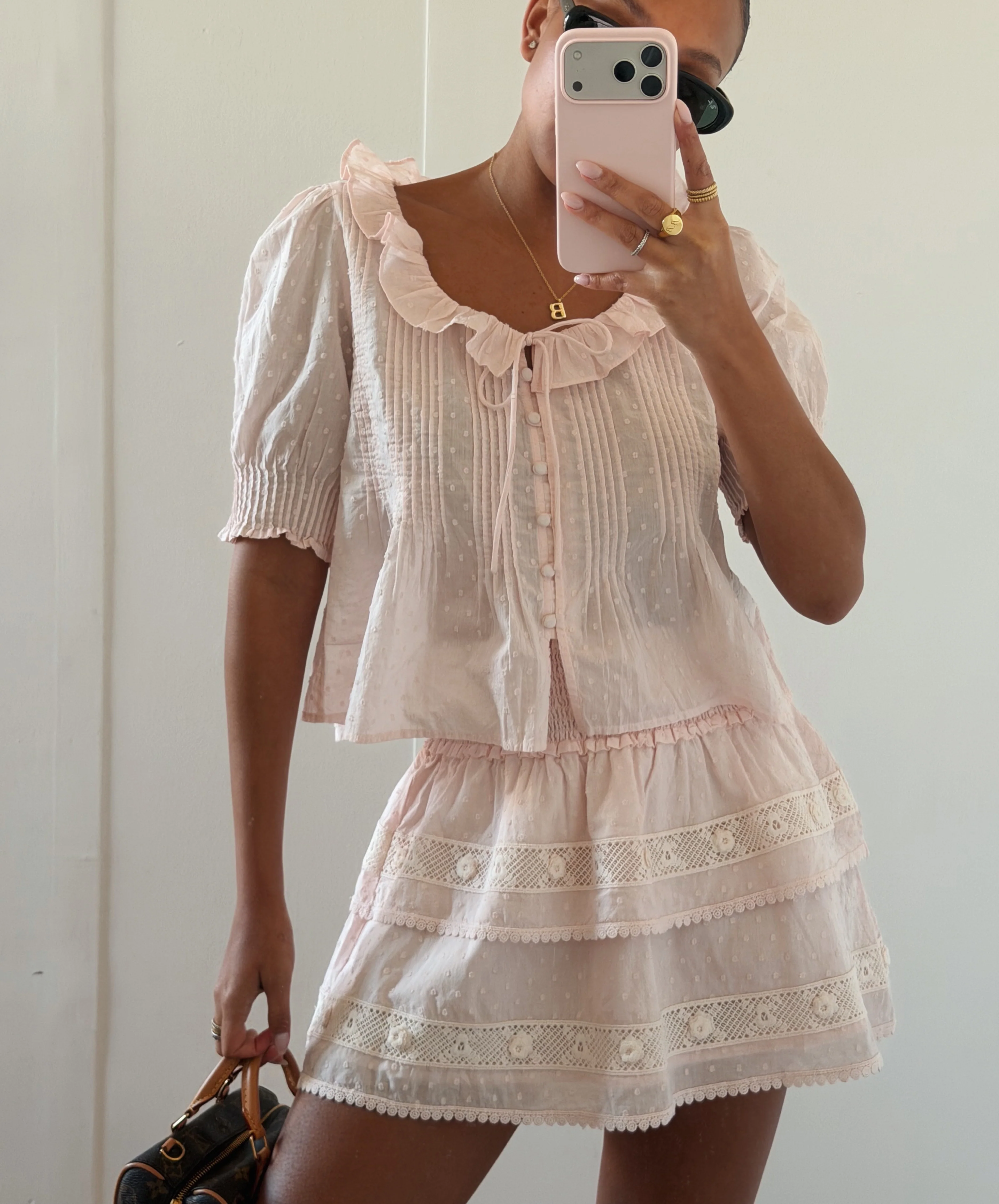 The Meena Skirt - Powder Pink Swiss Dot - Image 2