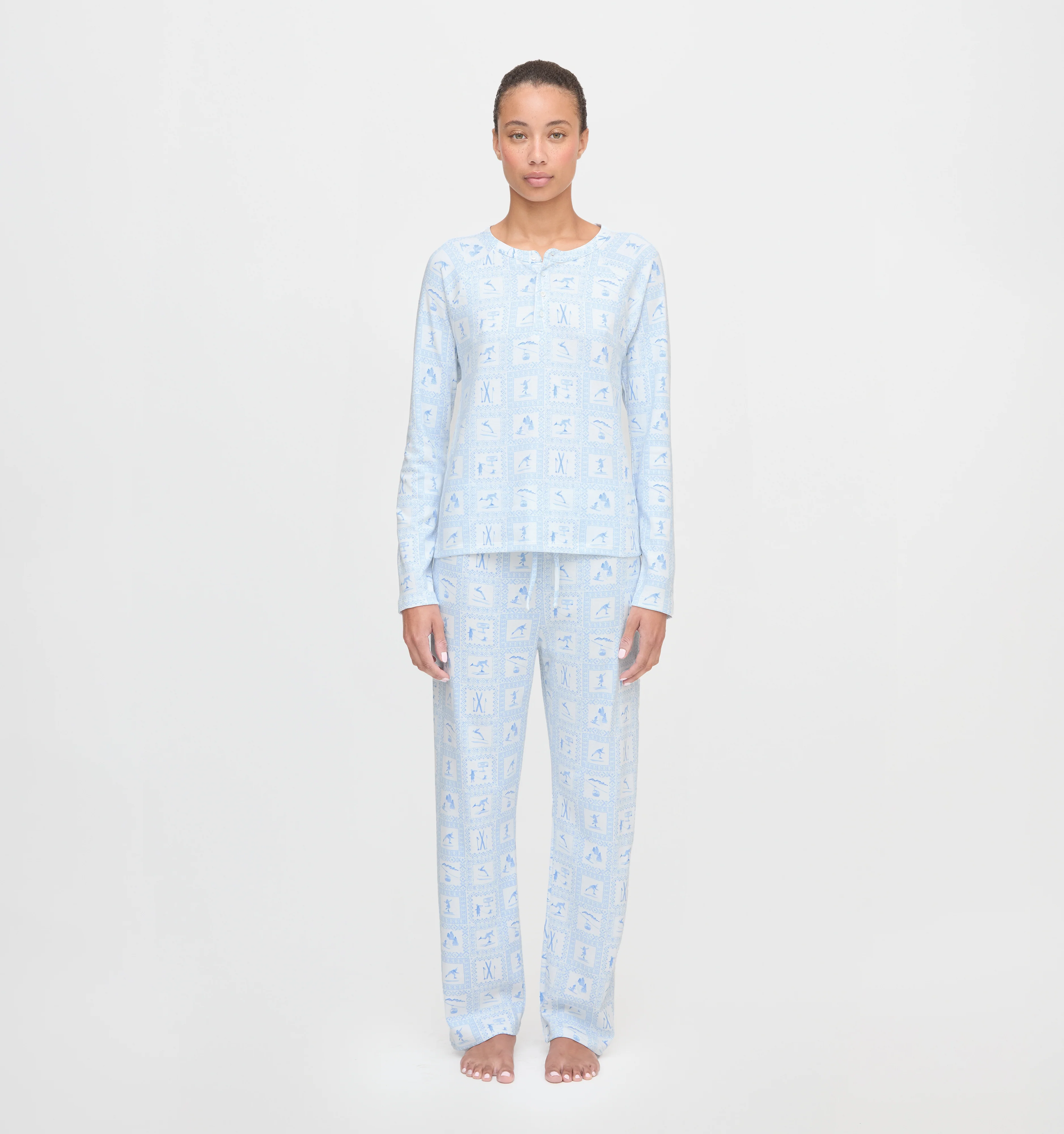 The Olivia Pajama Set - Blue Skiers Toile - Image 2