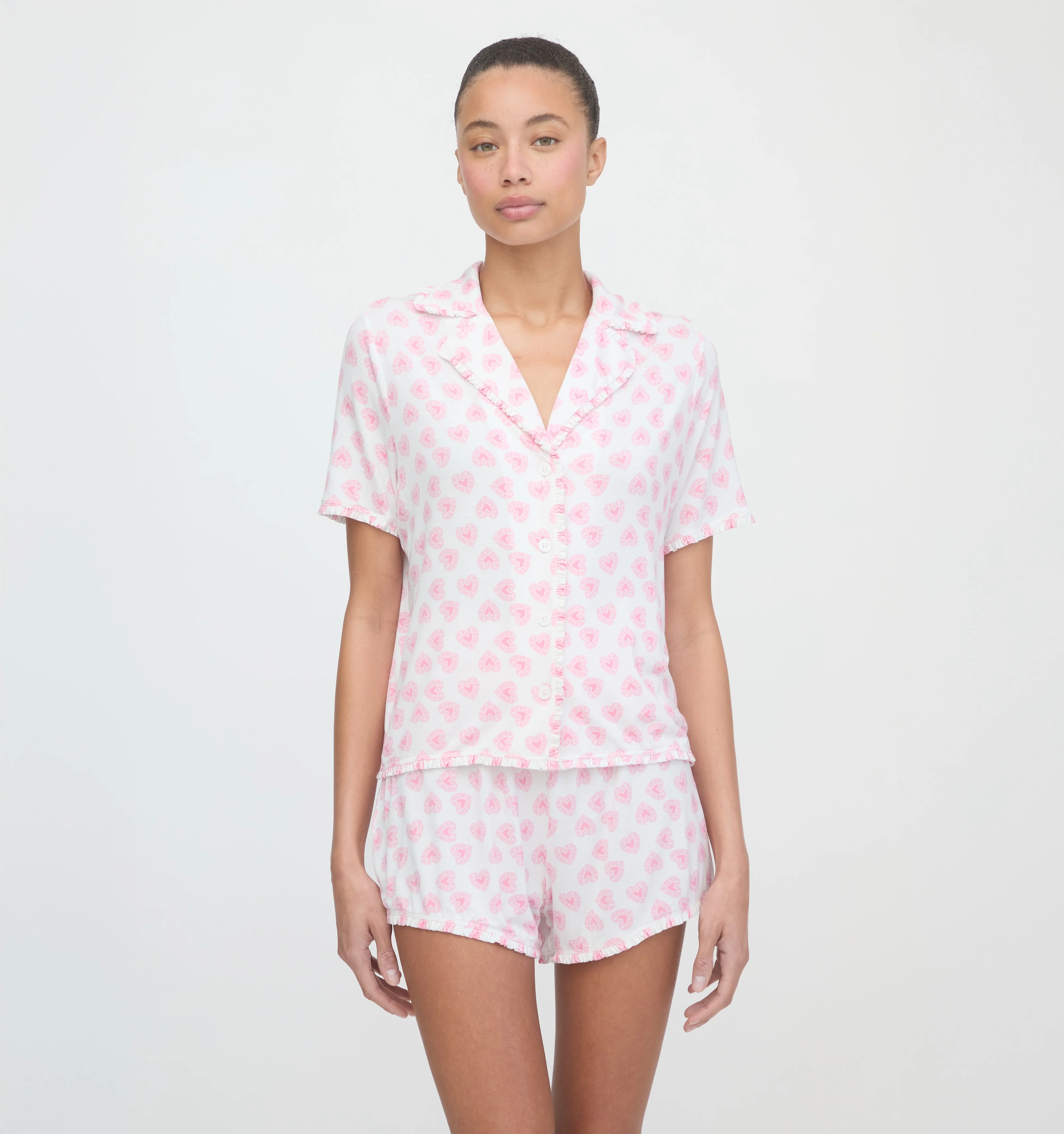 The Paige Pajama Set - Pink Doily Heart