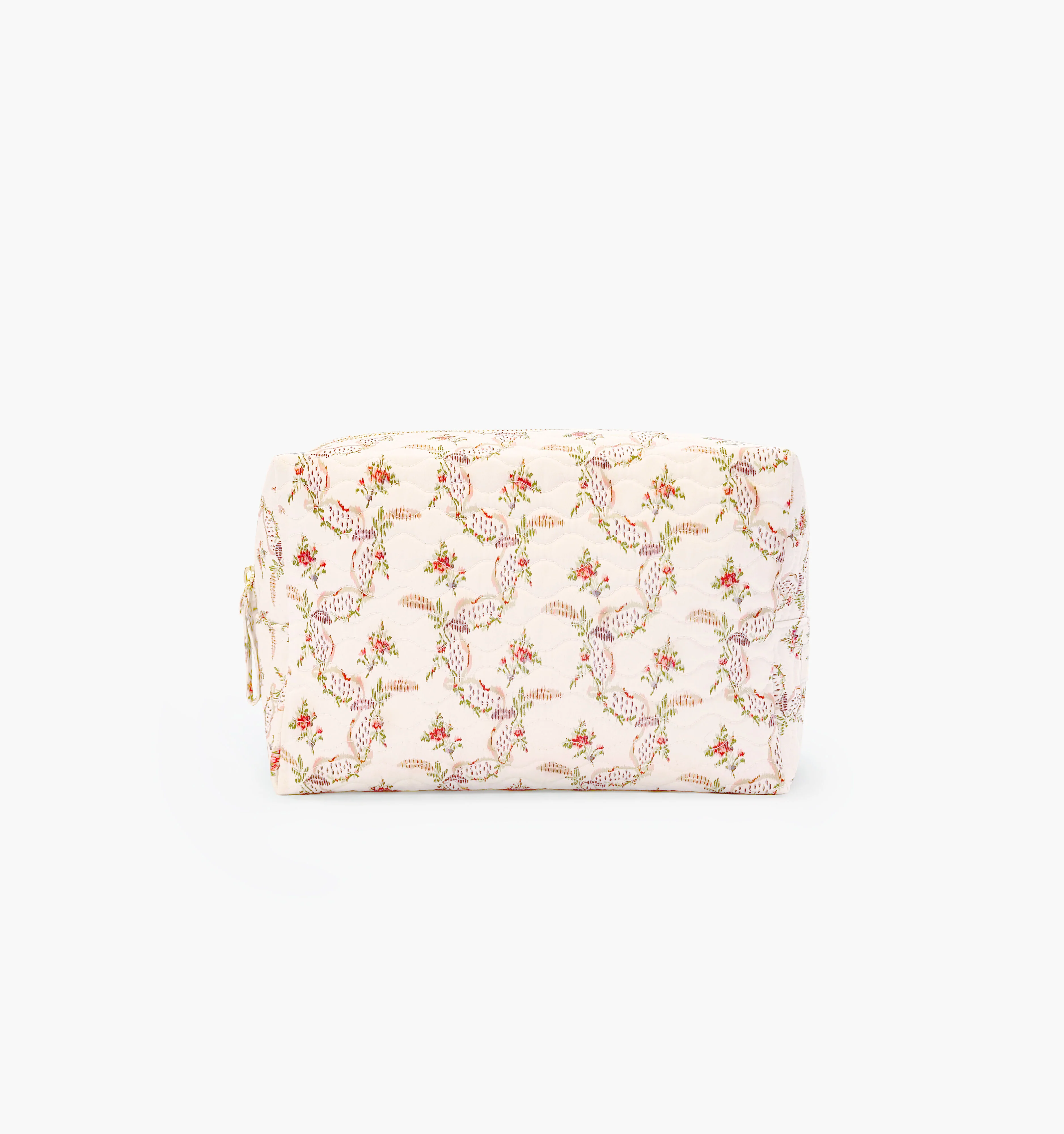 The Quilted Cosmetic Bag - Pink Ribbon Rose Ikat