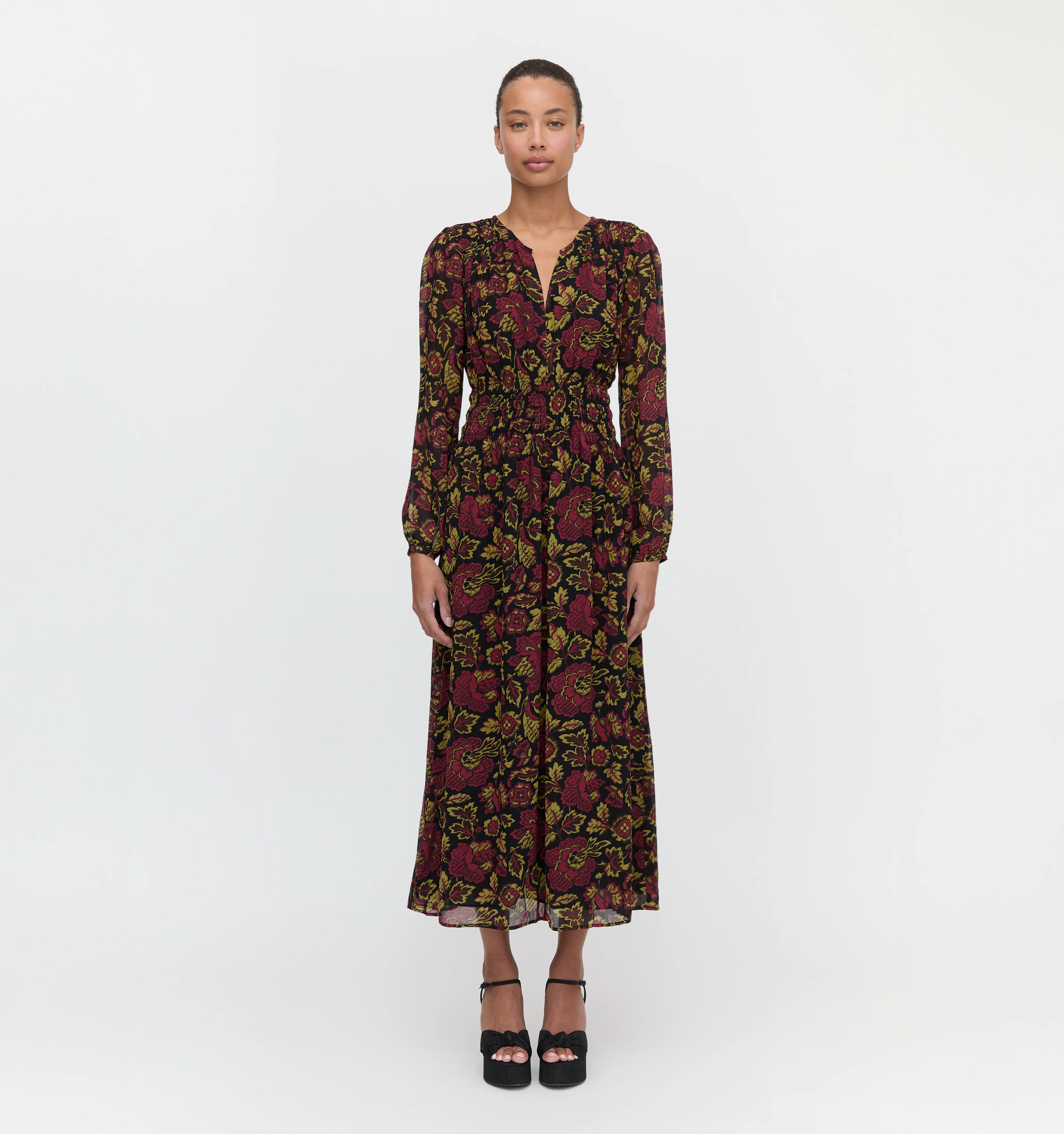 The Rosely Dress - Black Palampore Floral