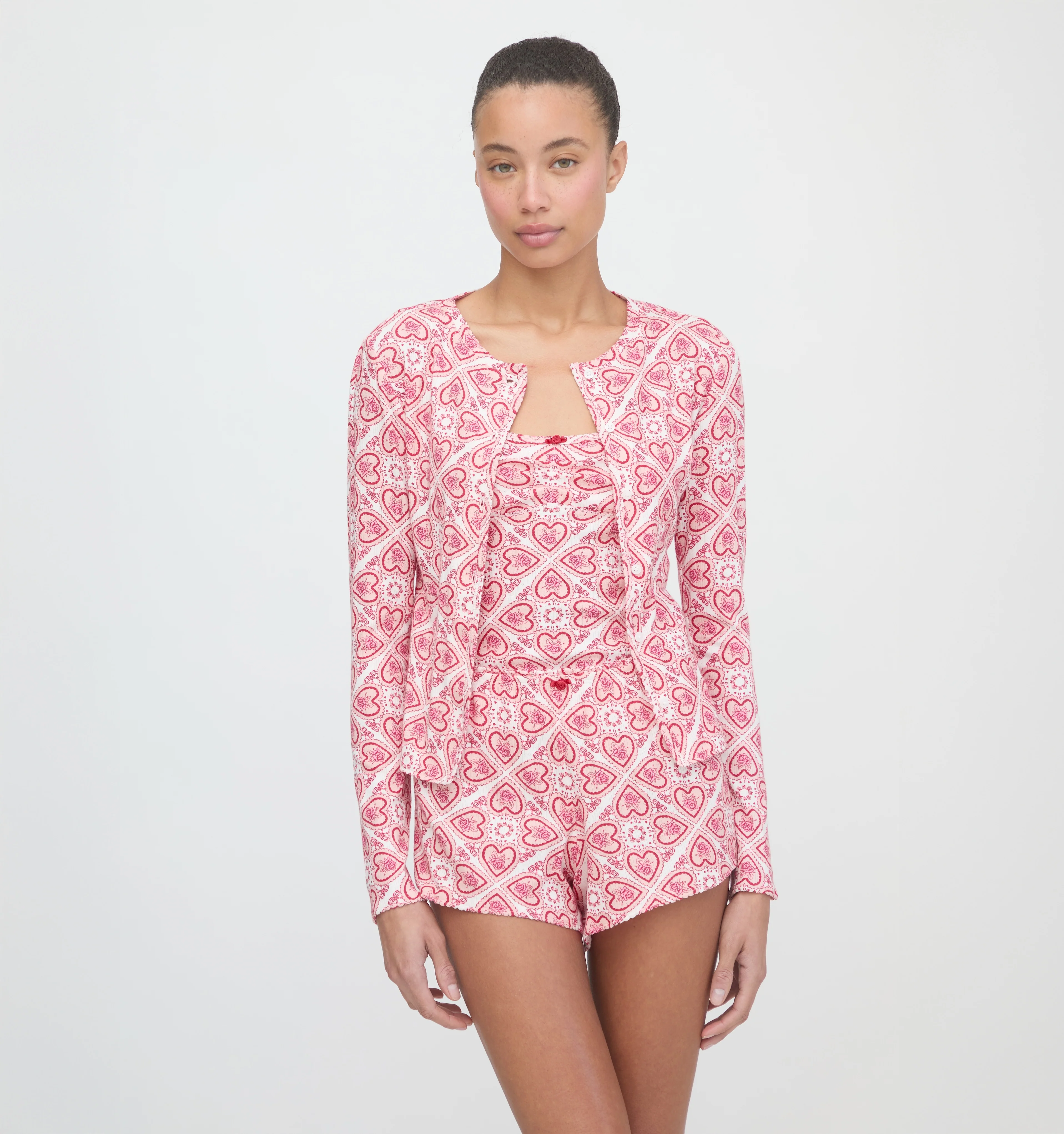 The Sadie Pointelle PJ Set - White Patchwork Doily Heart - Image 7