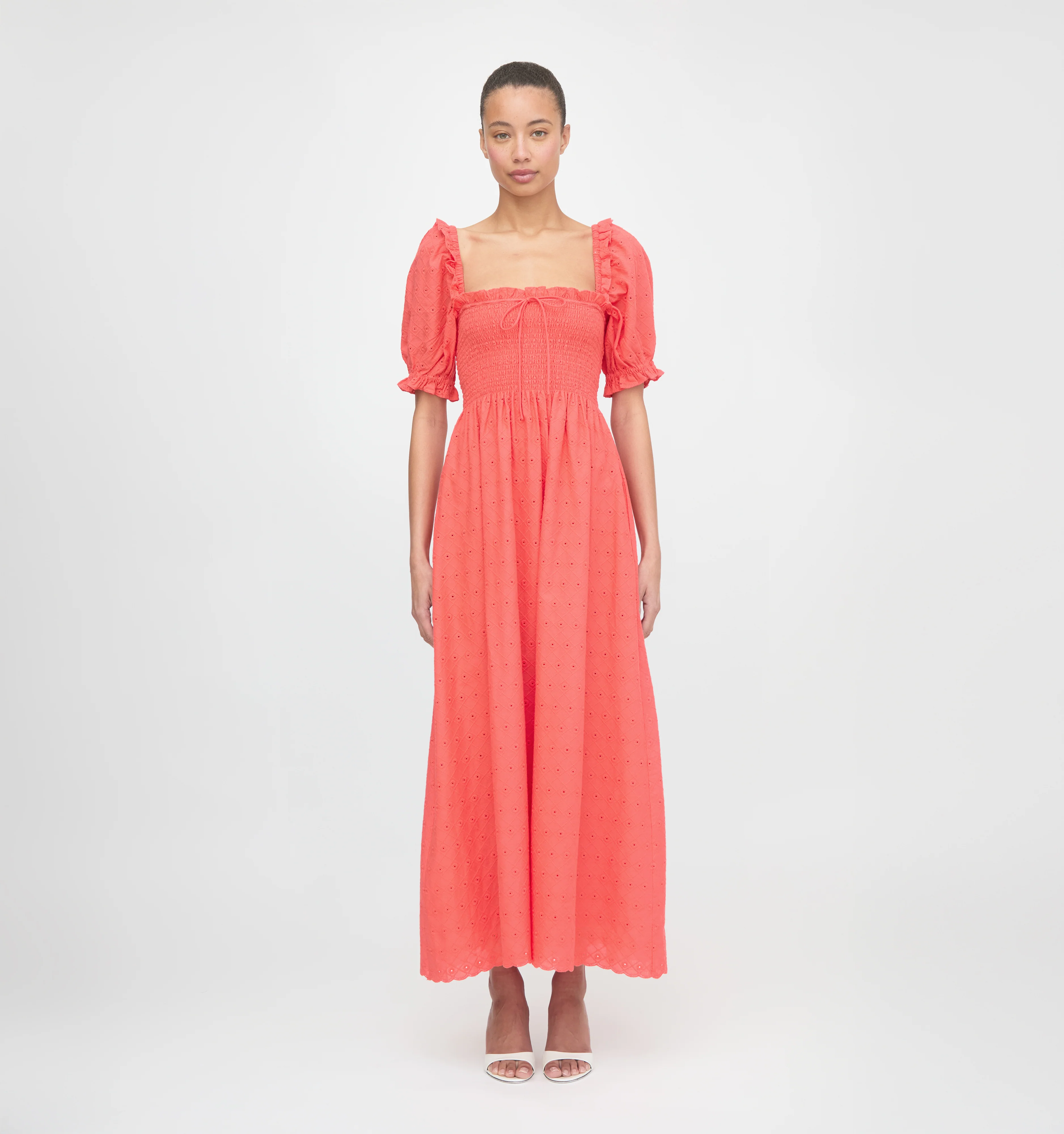 The Scarlett Nap Dress - Coral Daisy Broderie