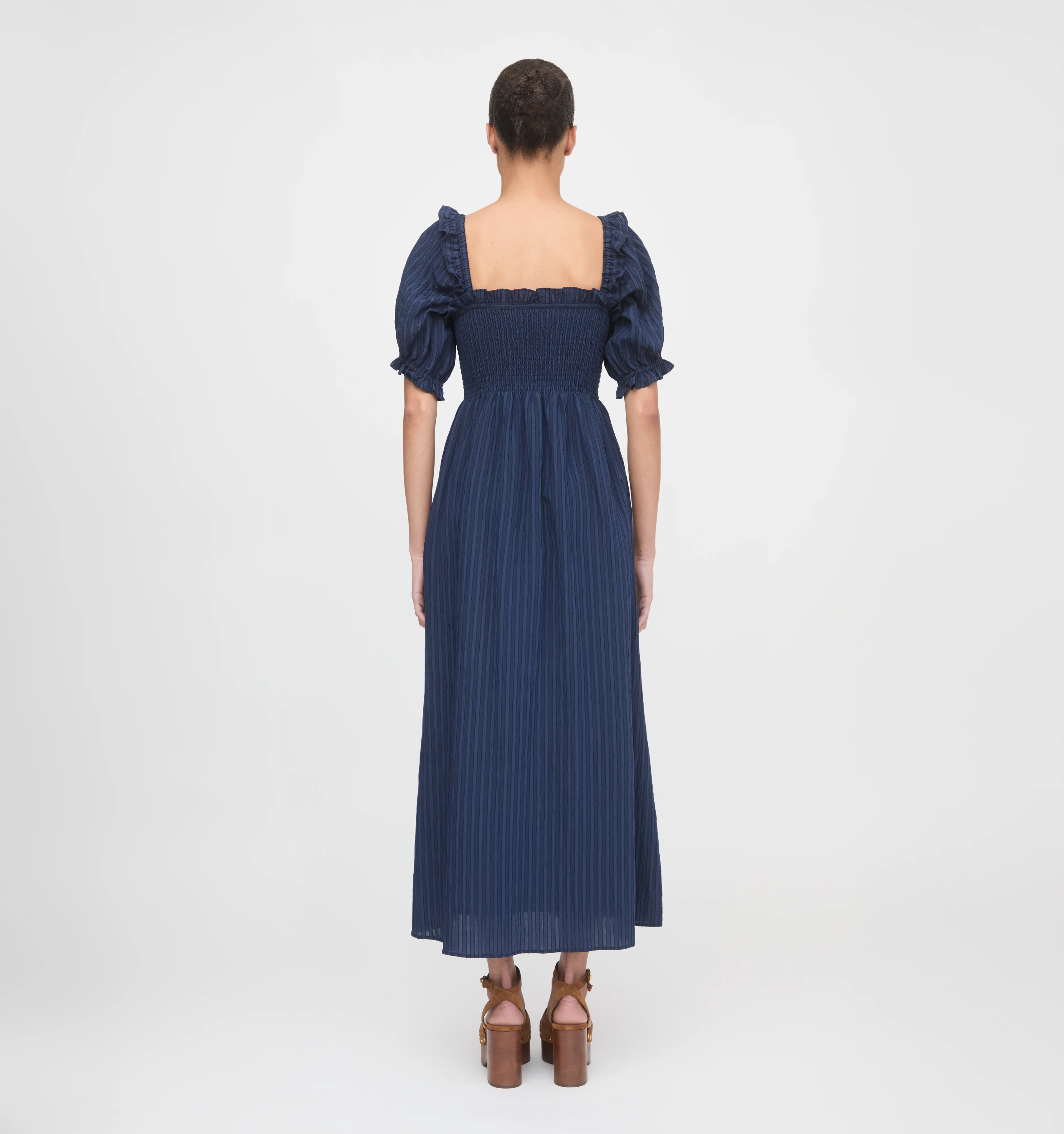 The Scarlett Midi Nap Dress - Navy Tonal Seersucker - Image 4