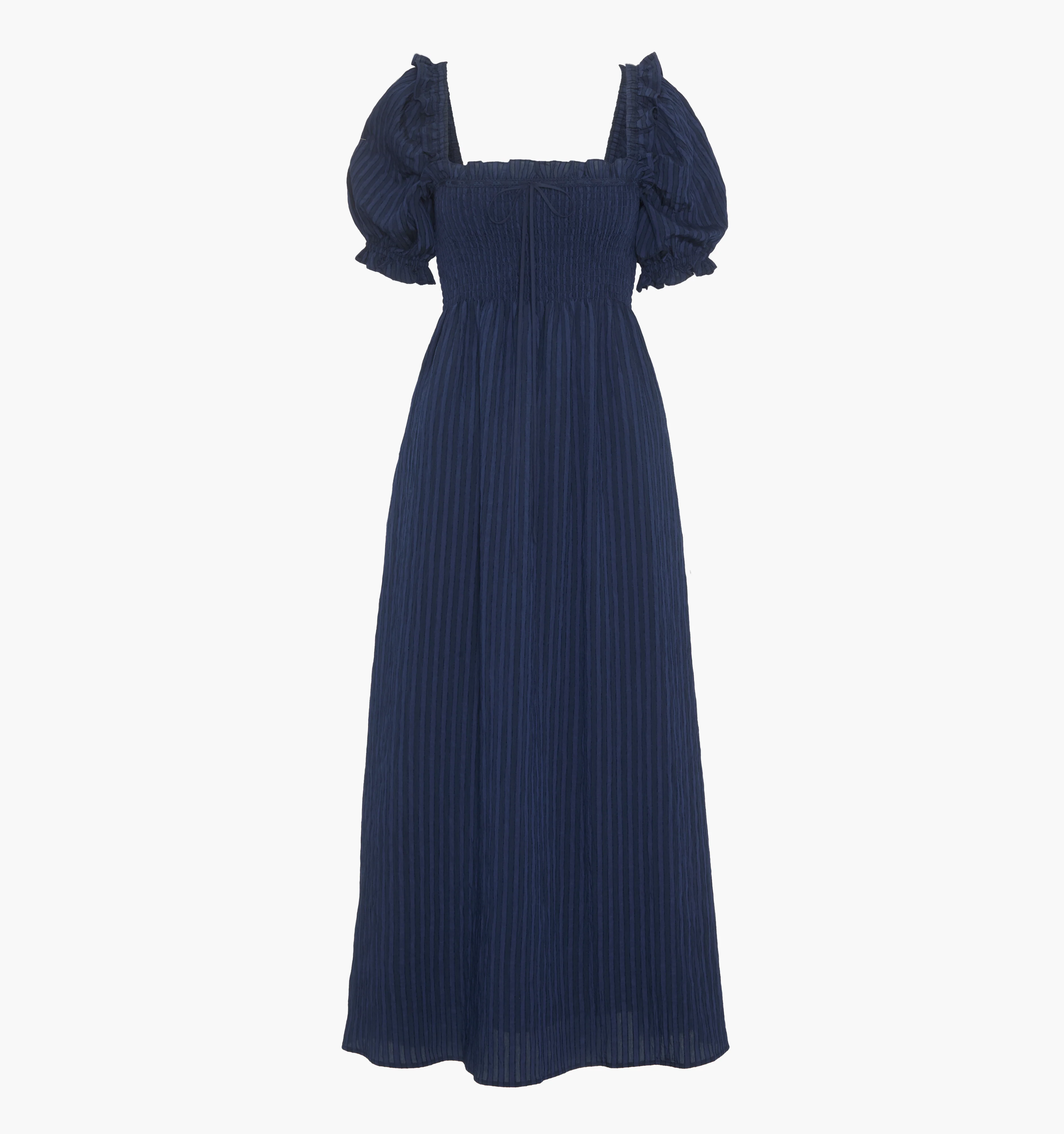 The Scarlett Midi Nap Dress - Navy Tonal Seersucker - Image 5