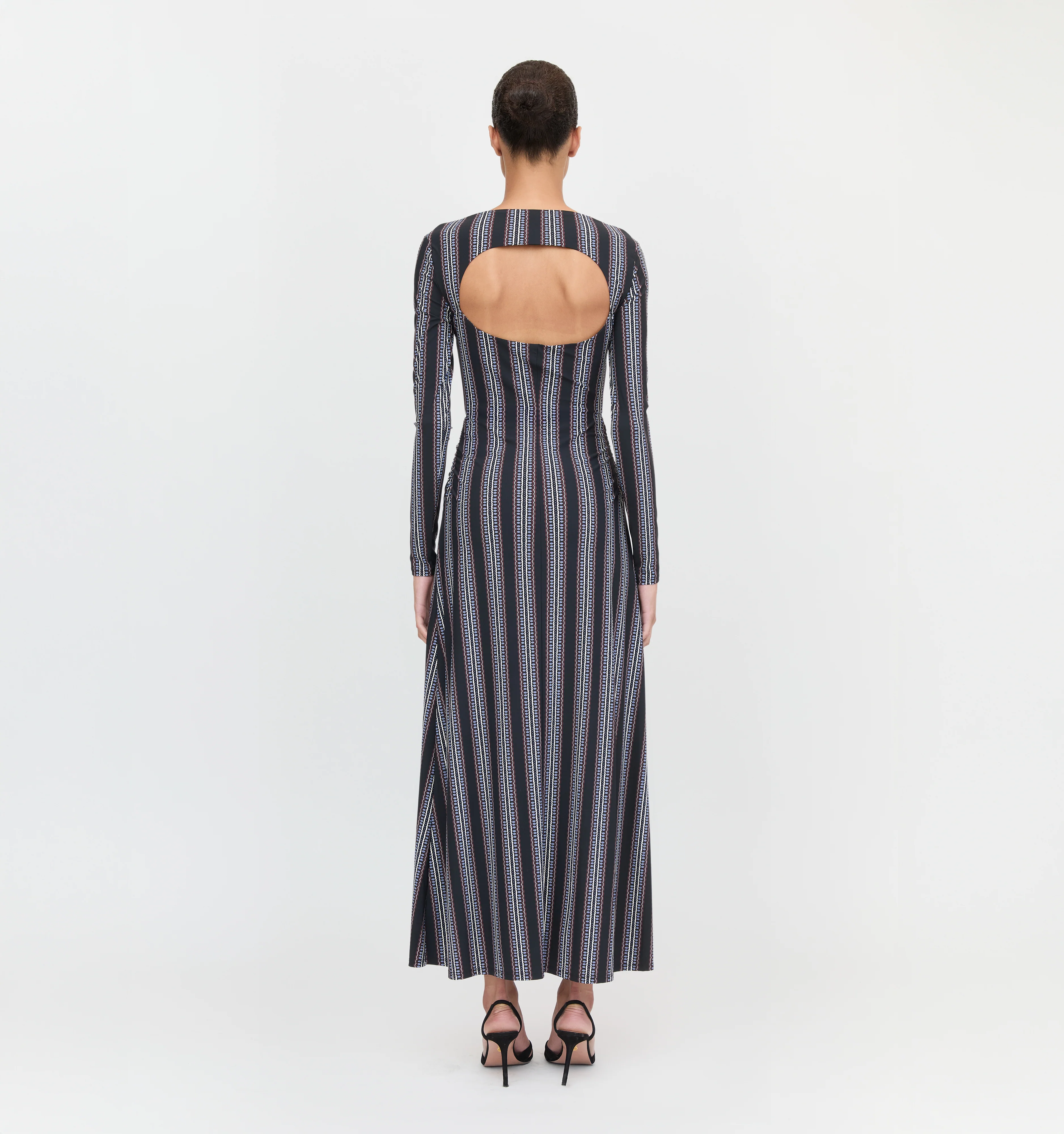 The Selene Dress - Black Cobalt Medallion Stripe - Image 2