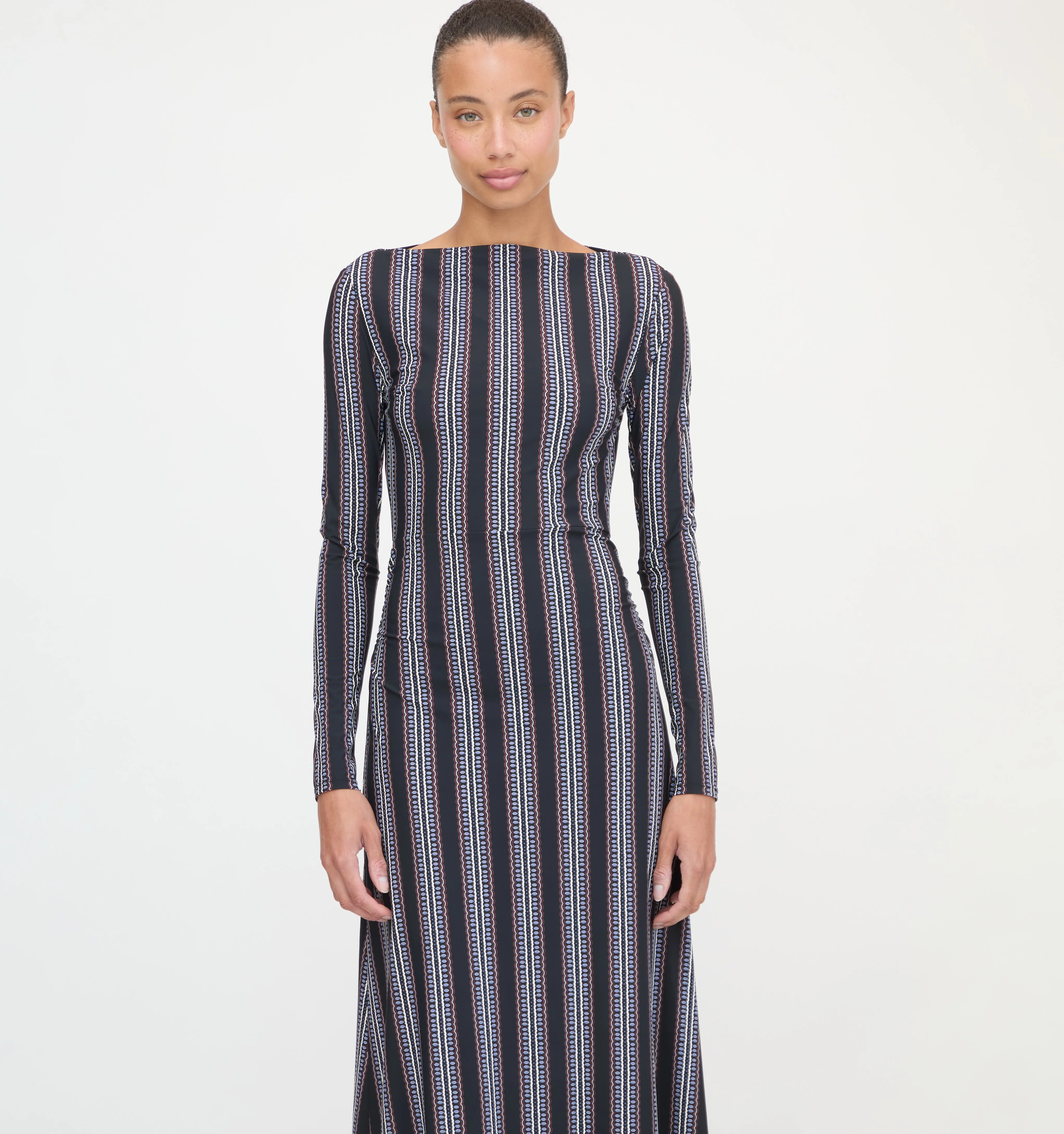 The Selene Dress - Black Cobalt Medallion Stripe - Image 3