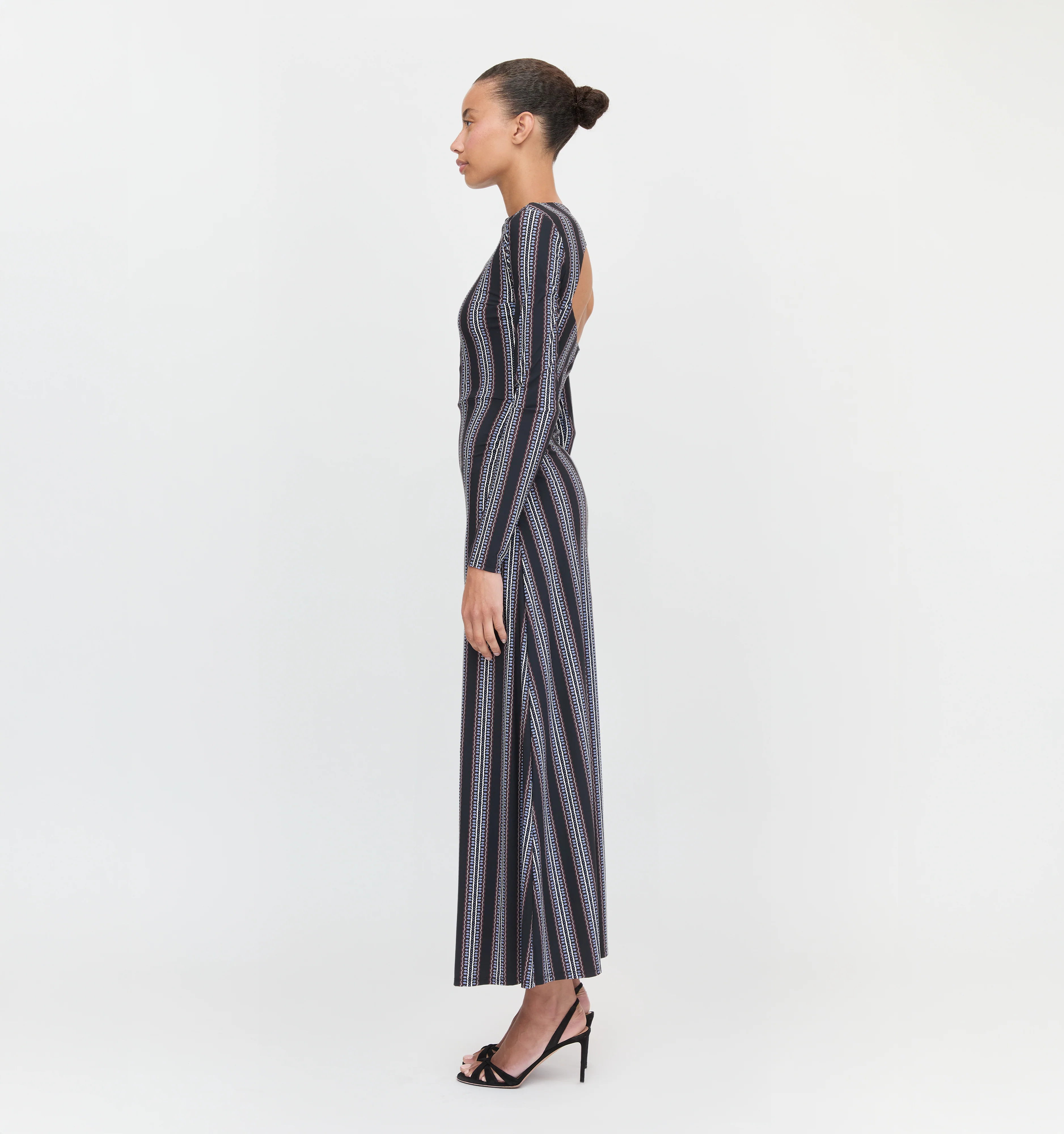 The Selene Dress - Black Cobalt Medallion Stripe - Image 4