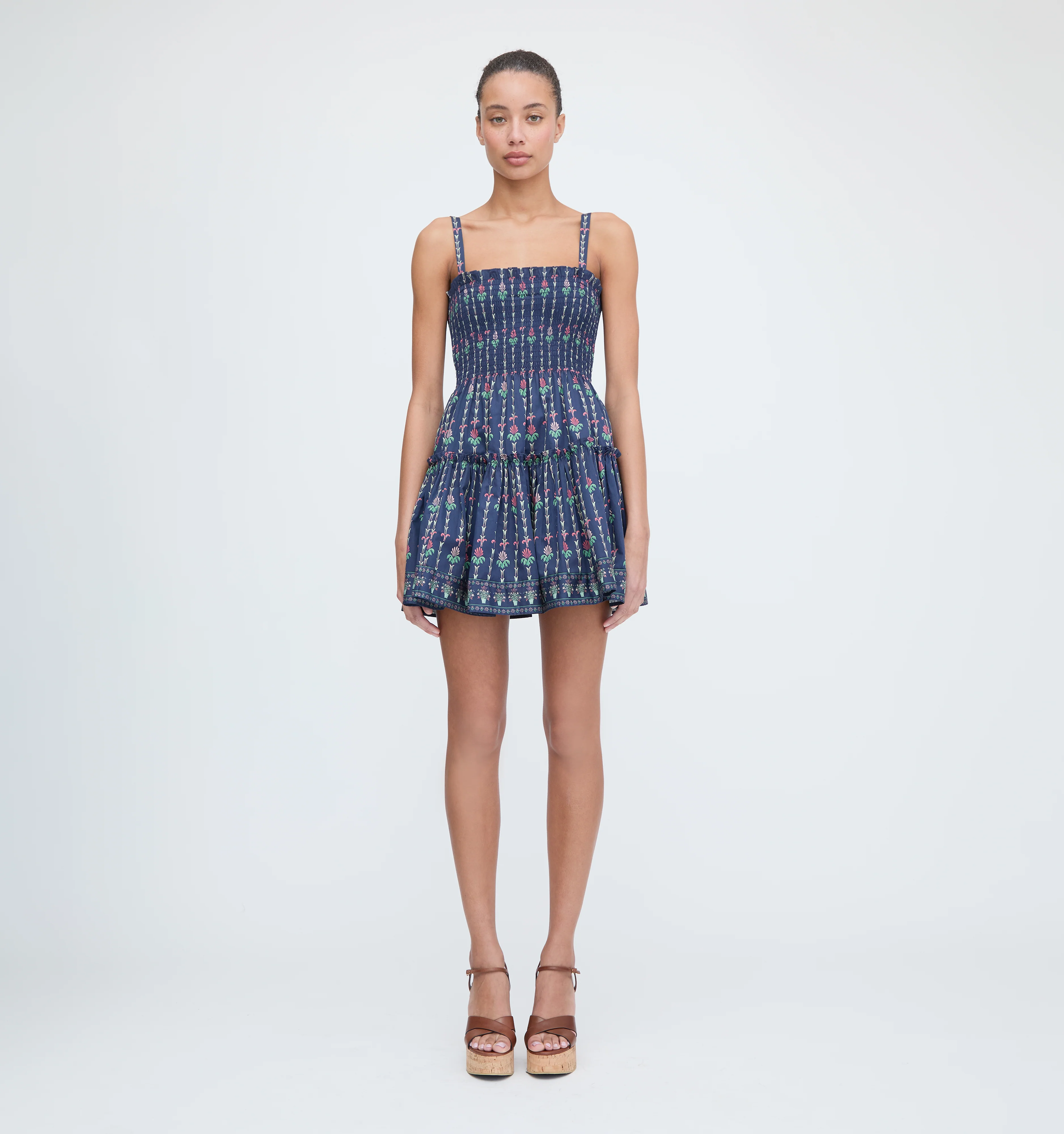 The Seraphina Mini Nap Dress - Navy Trailing Fern