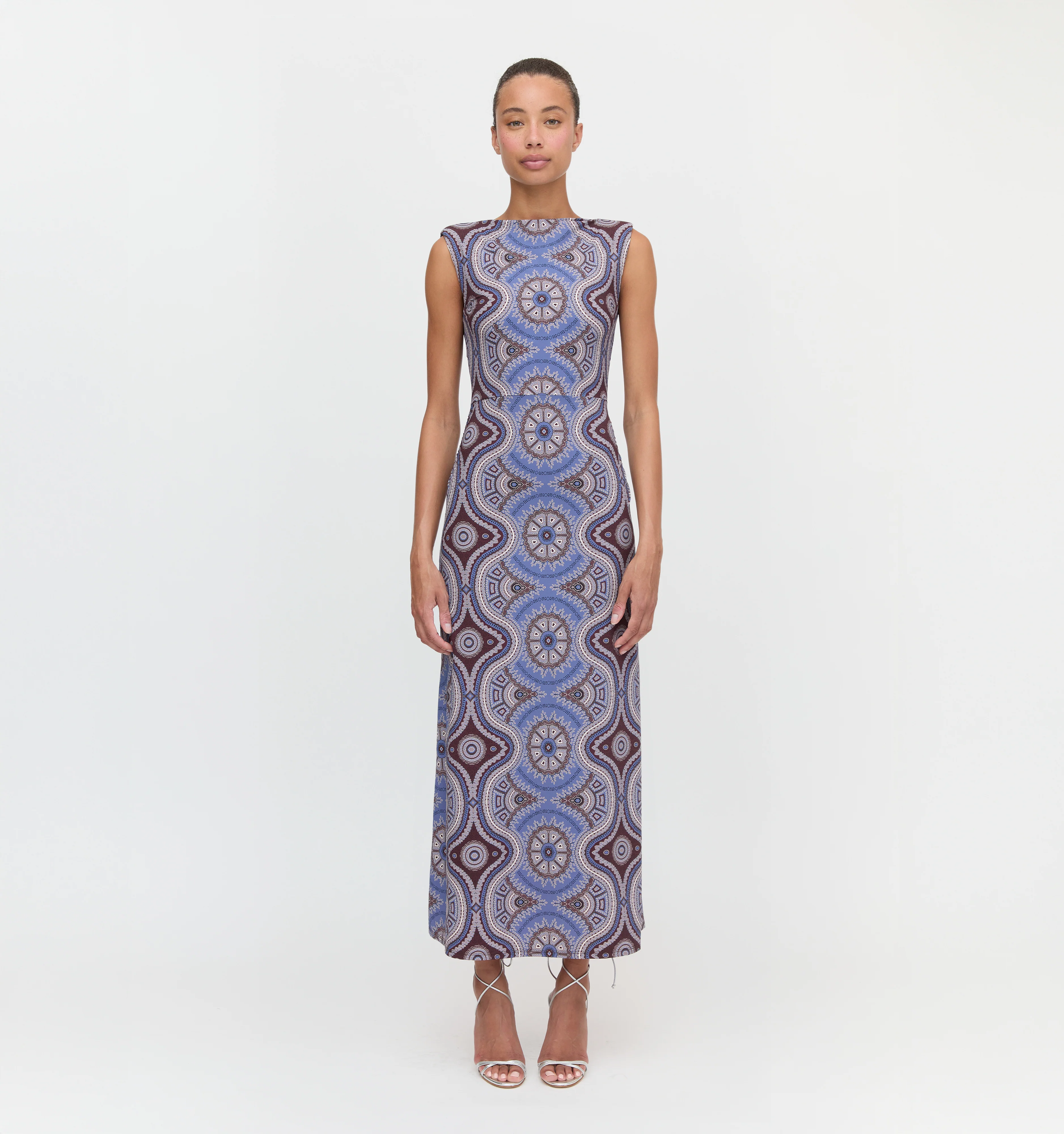 The Sloane Dress - Brown Cobalt Medallion