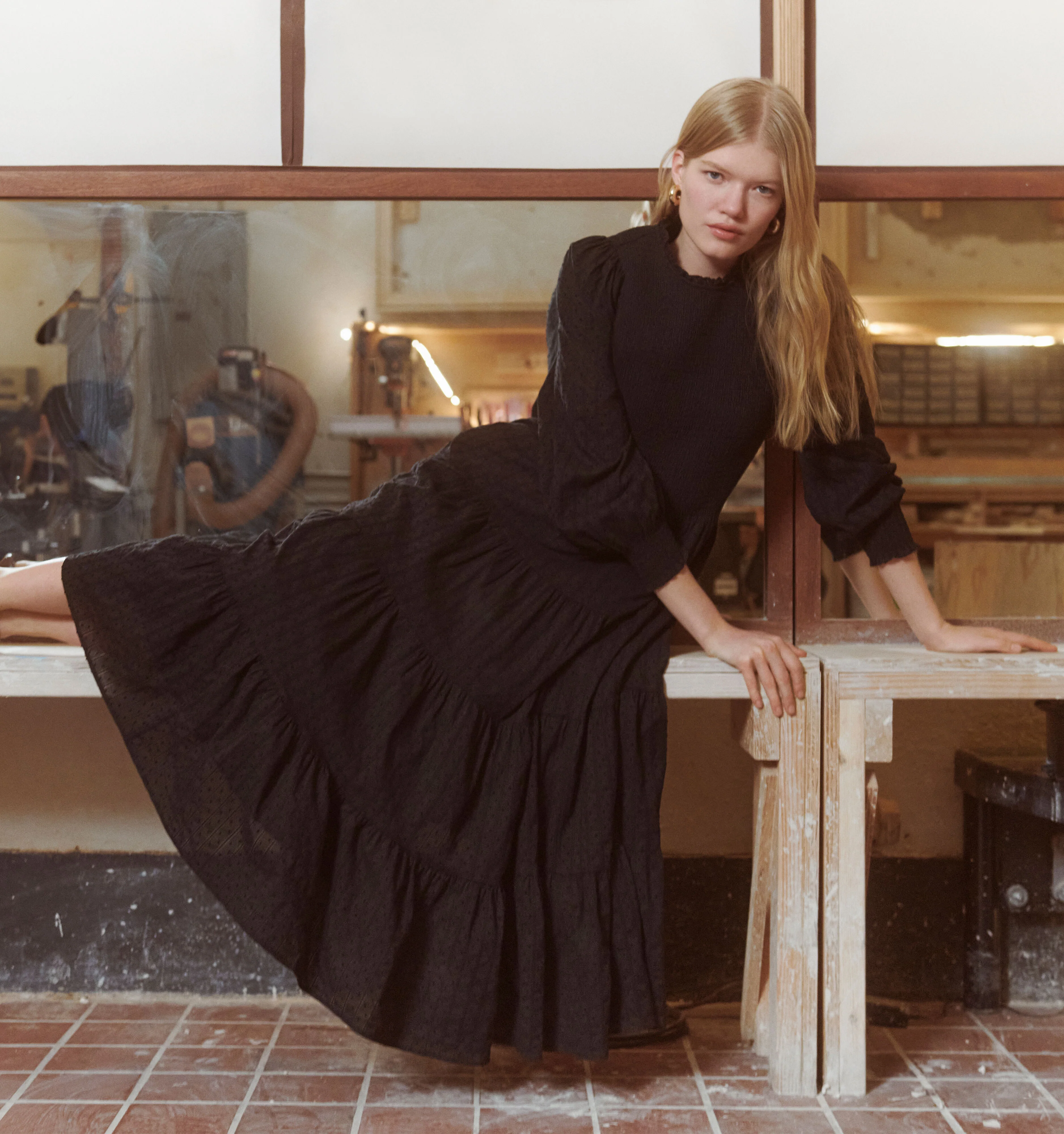 The Viviana Nap Dress - Black Linear Swiss Dot - Image 2