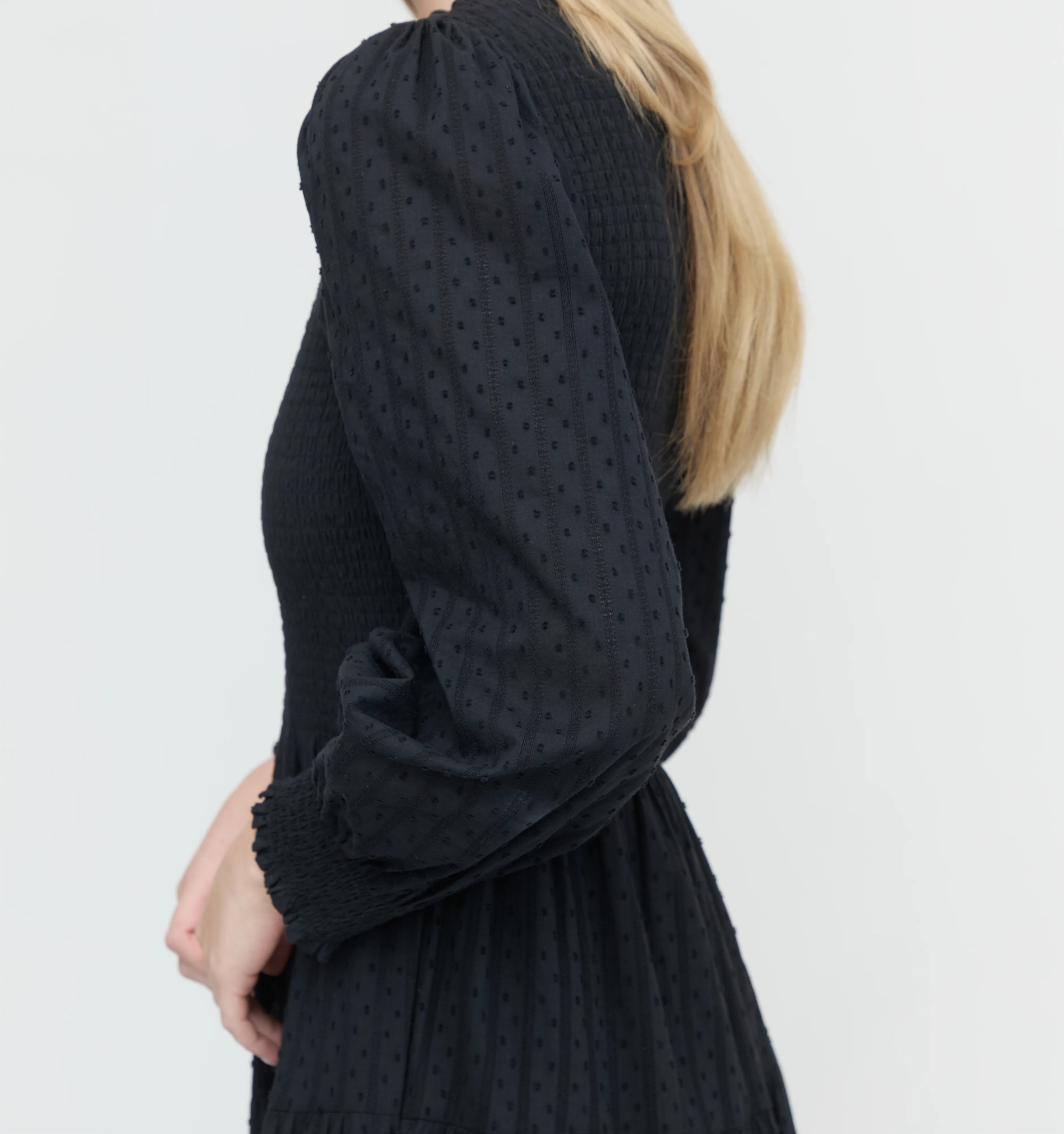 The Viviana Nap Dress - Black Linear Swiss Dot - Image 3