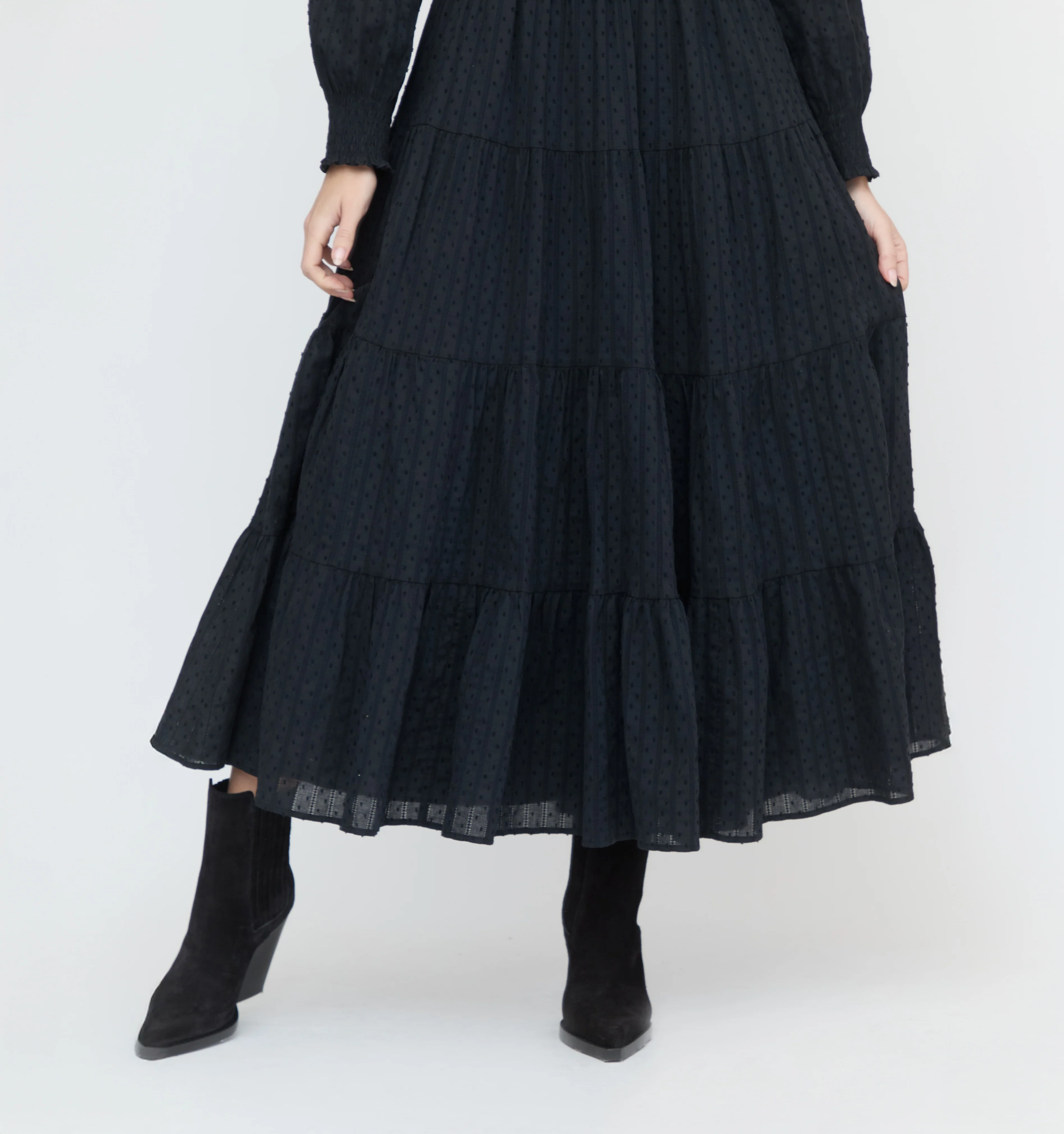 The Viviana Nap Dress - Black Linear Swiss Dot - Image 5